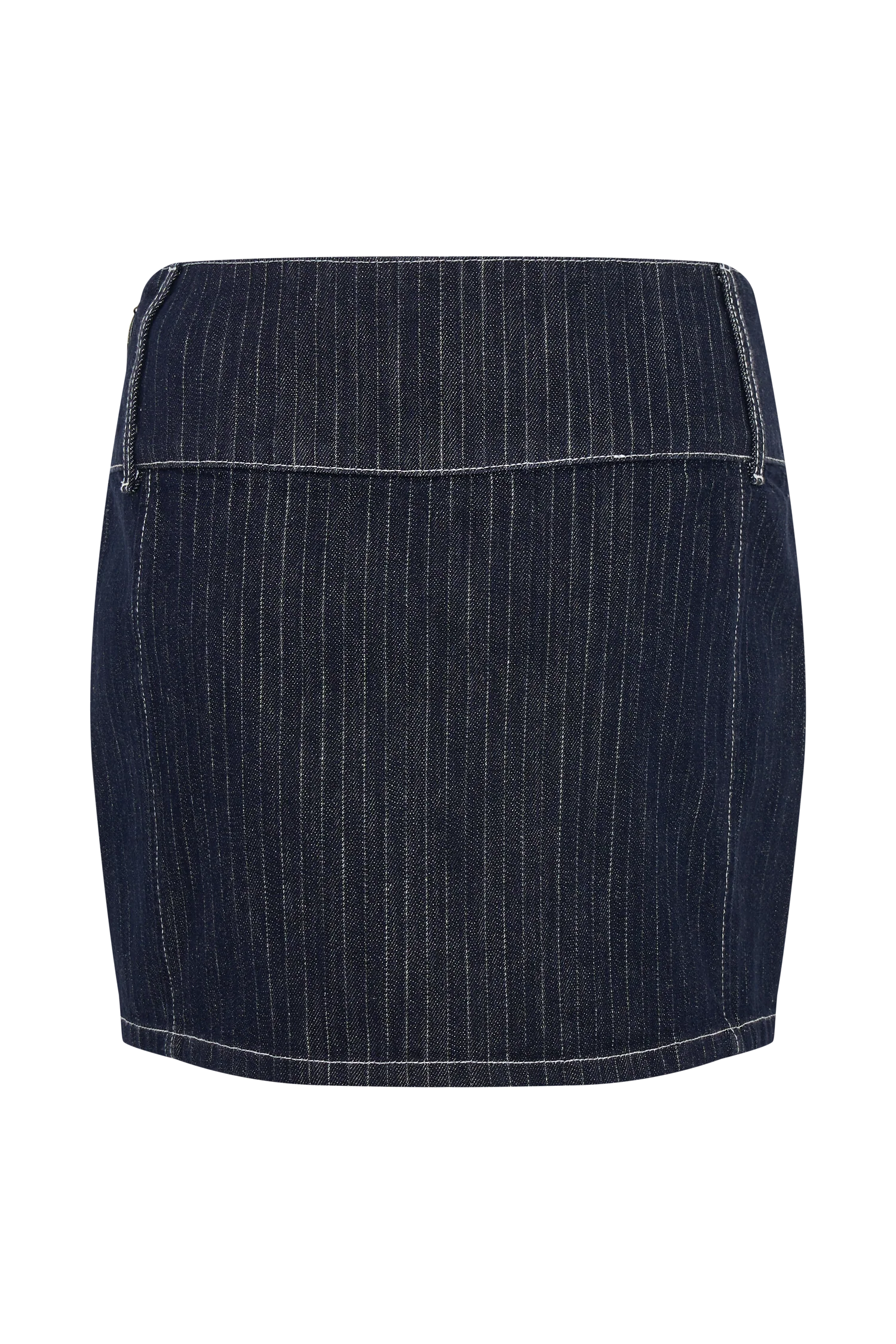 Loraine Mid Rise Denim Mini Skirt - Indigo Pinstripe - Image 11
