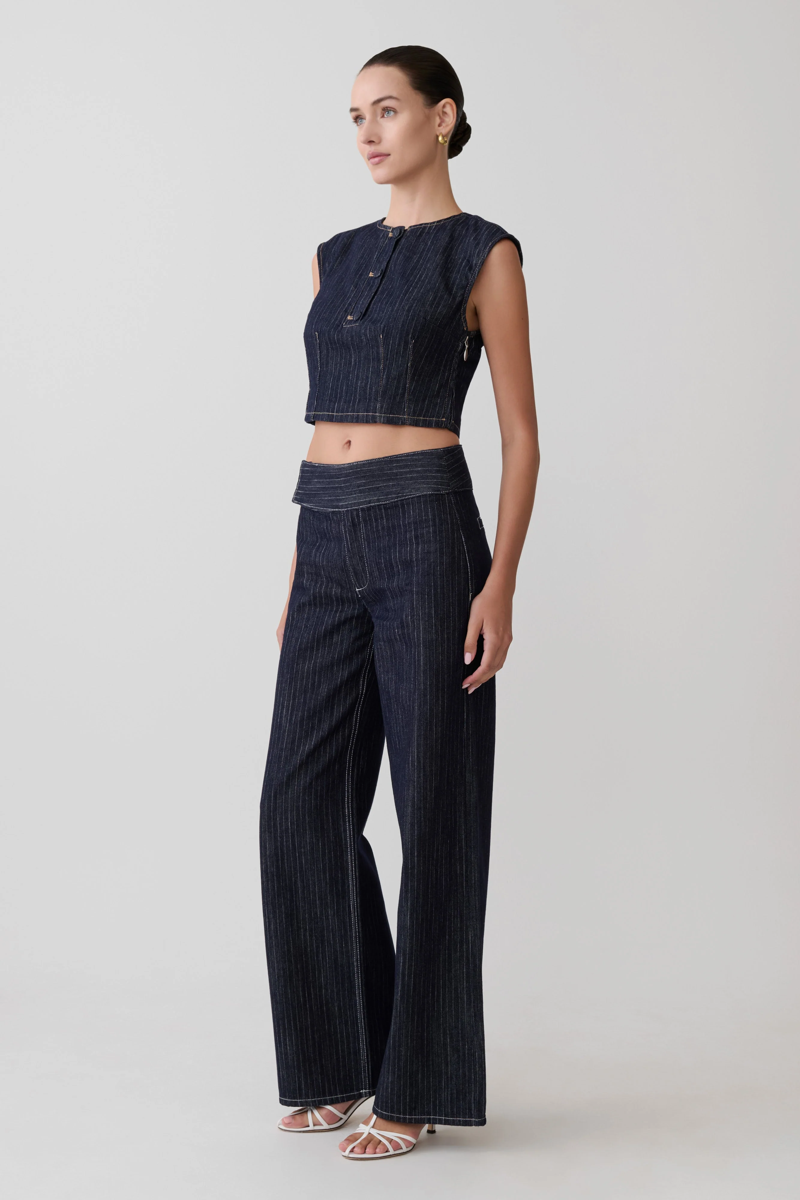 Loraine Sleeveless Denim Top - Indigo Pinstripe - Image 5