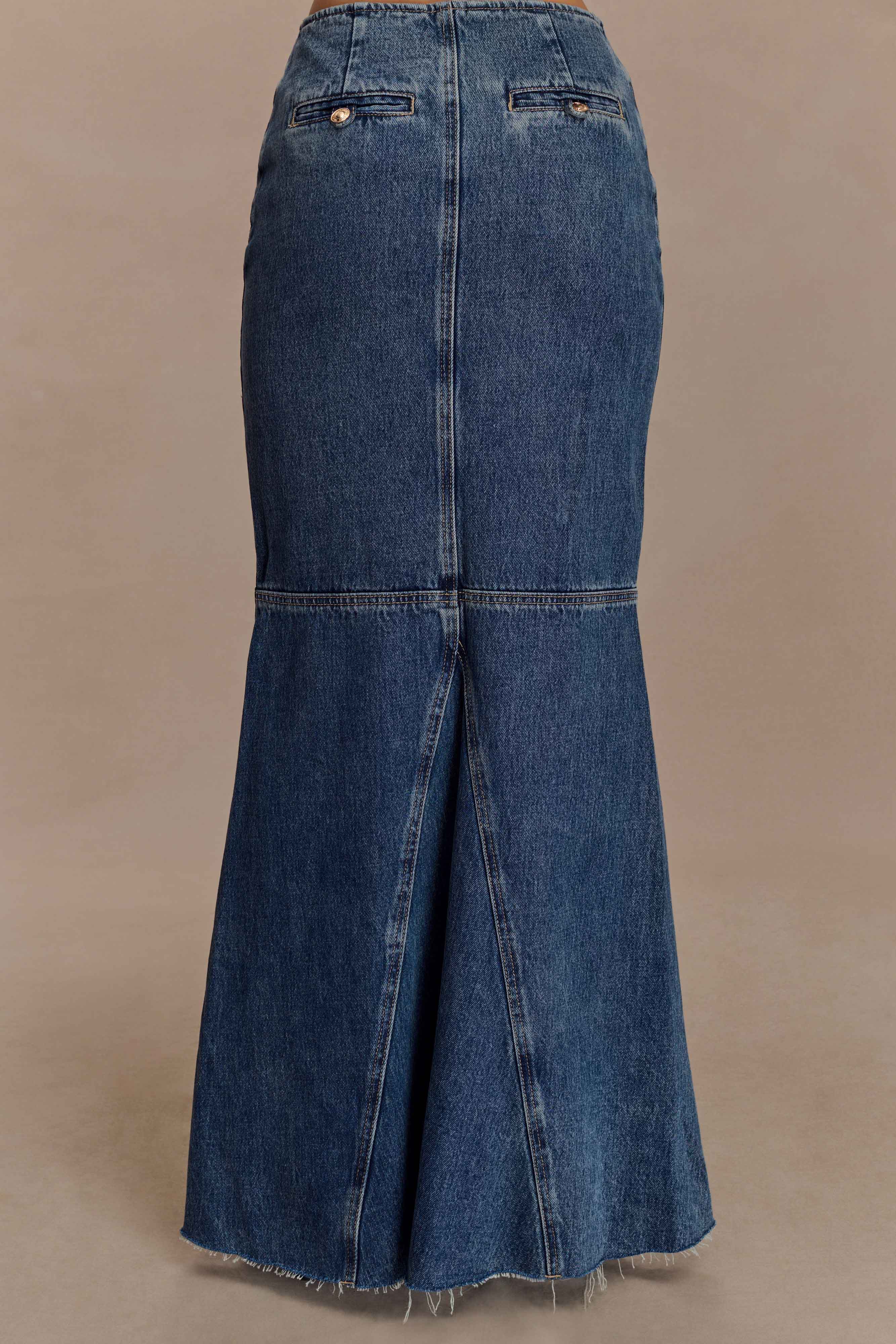 Loretta Denim Maxi Skirt - Washed Dark Blue - Image 2