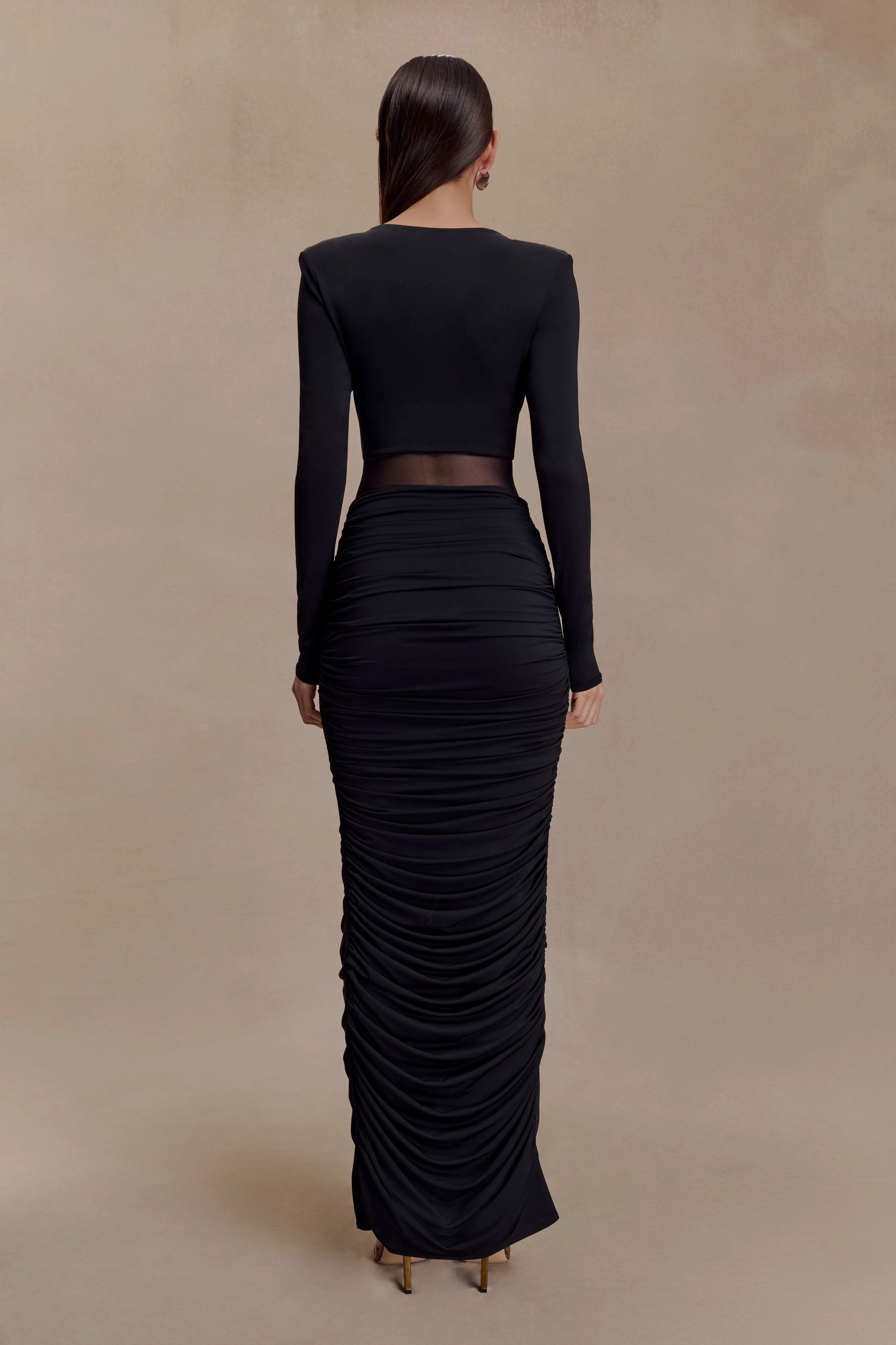 Louanne Slinky Long Sleeve Maxi Dress - Black - Image 2