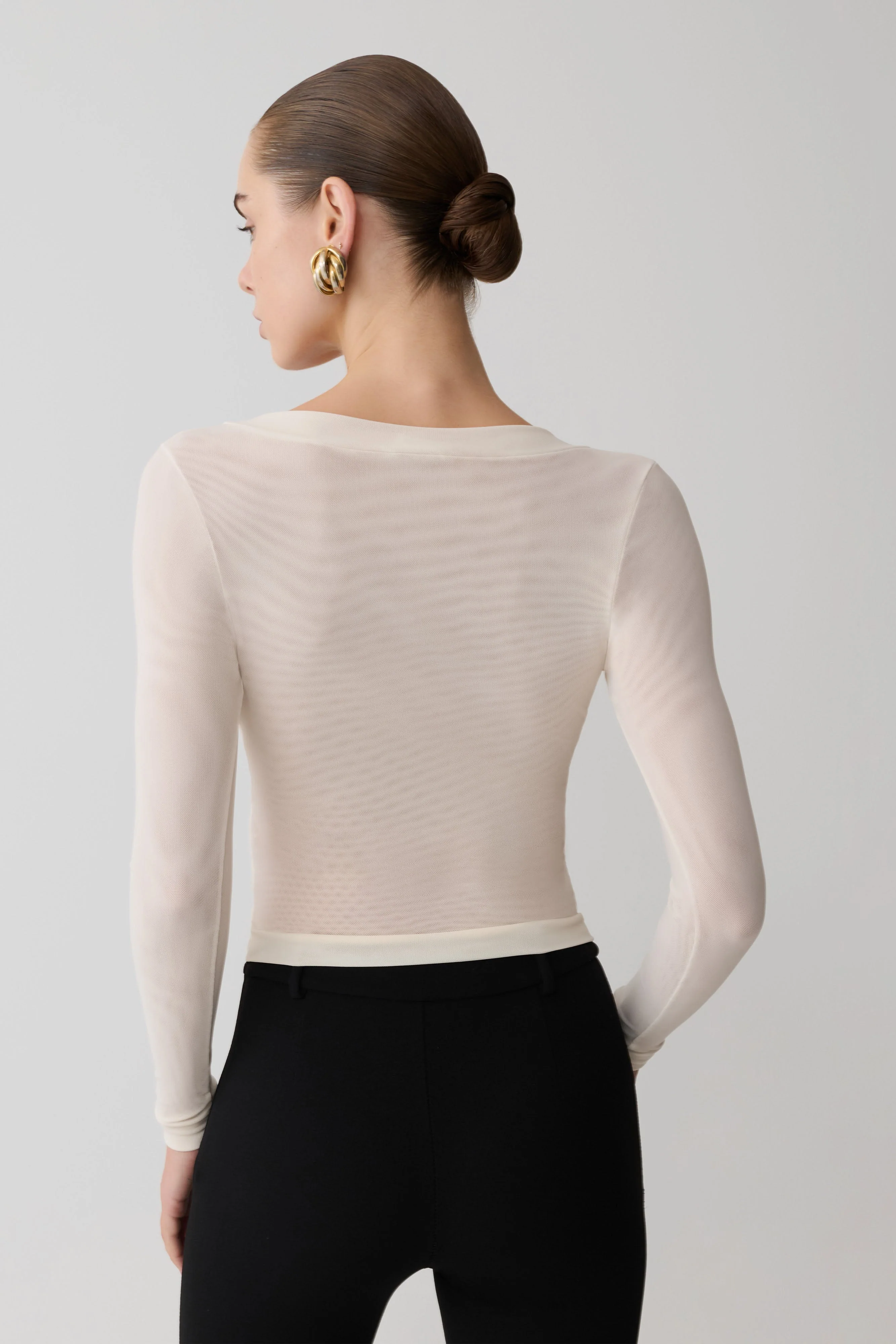 Lumi Long Sleeve Mesh Top - Bone - Image 2
