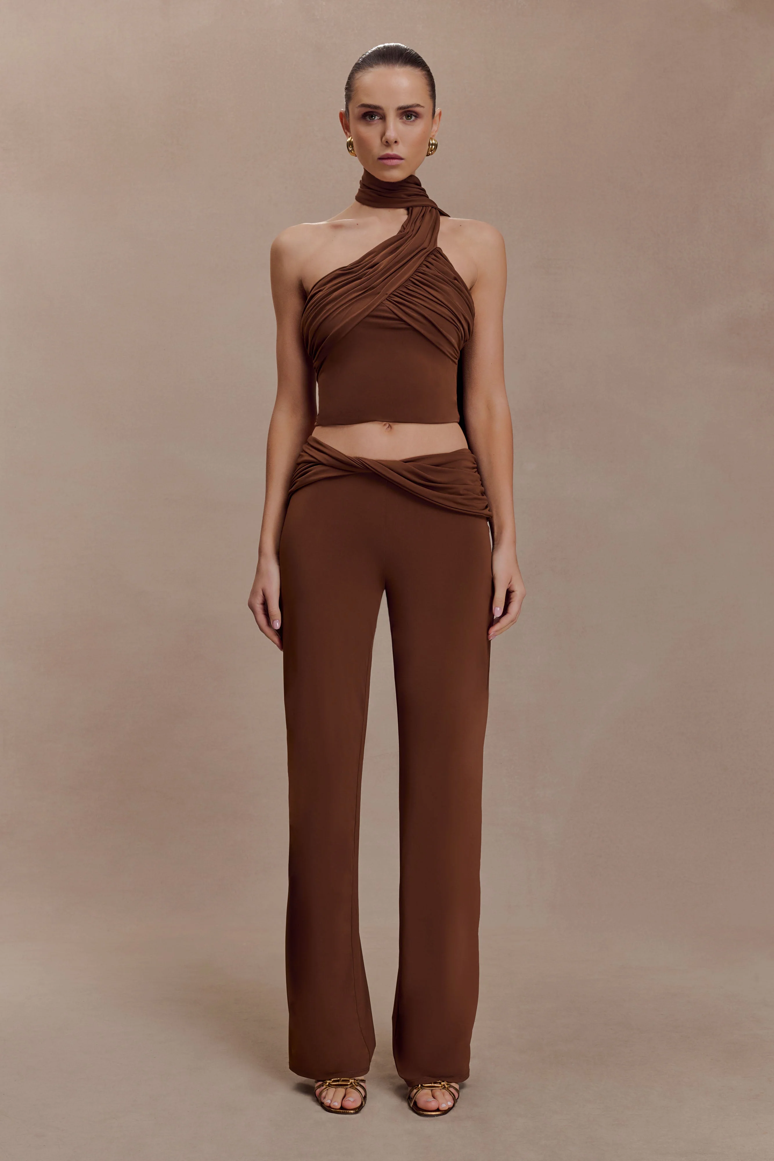 Lydia Slinky Asymmetrical Halter Top - Chocolate - Image 7