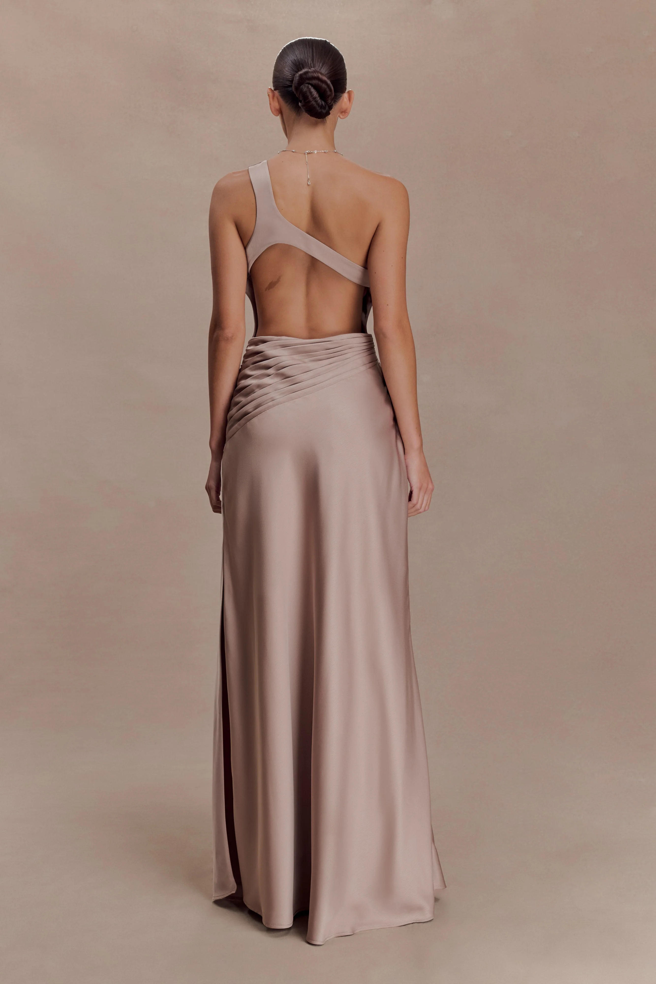 Lyla Asymmetrical Satin Maxi Dress - Bronze Taupe - Image 2