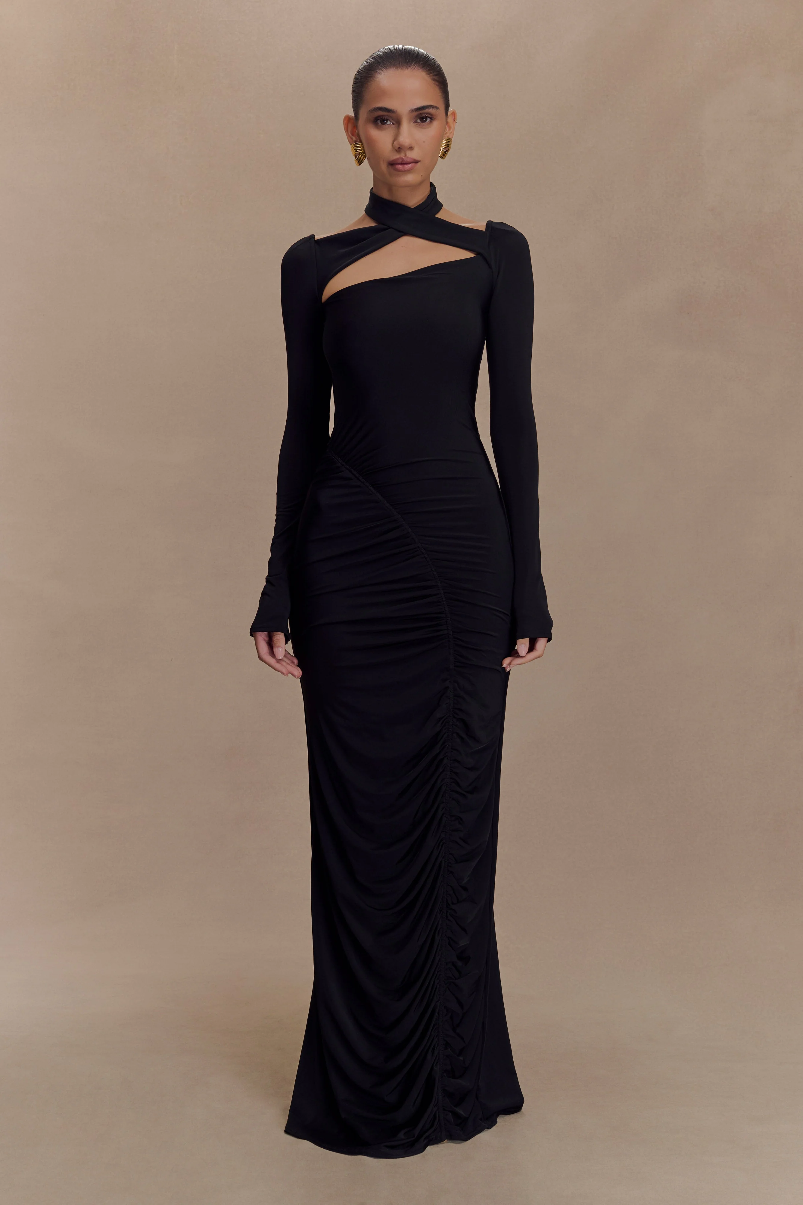 Lyndon Long Sleeve Slinky Maxi Dress - Black - Image 2