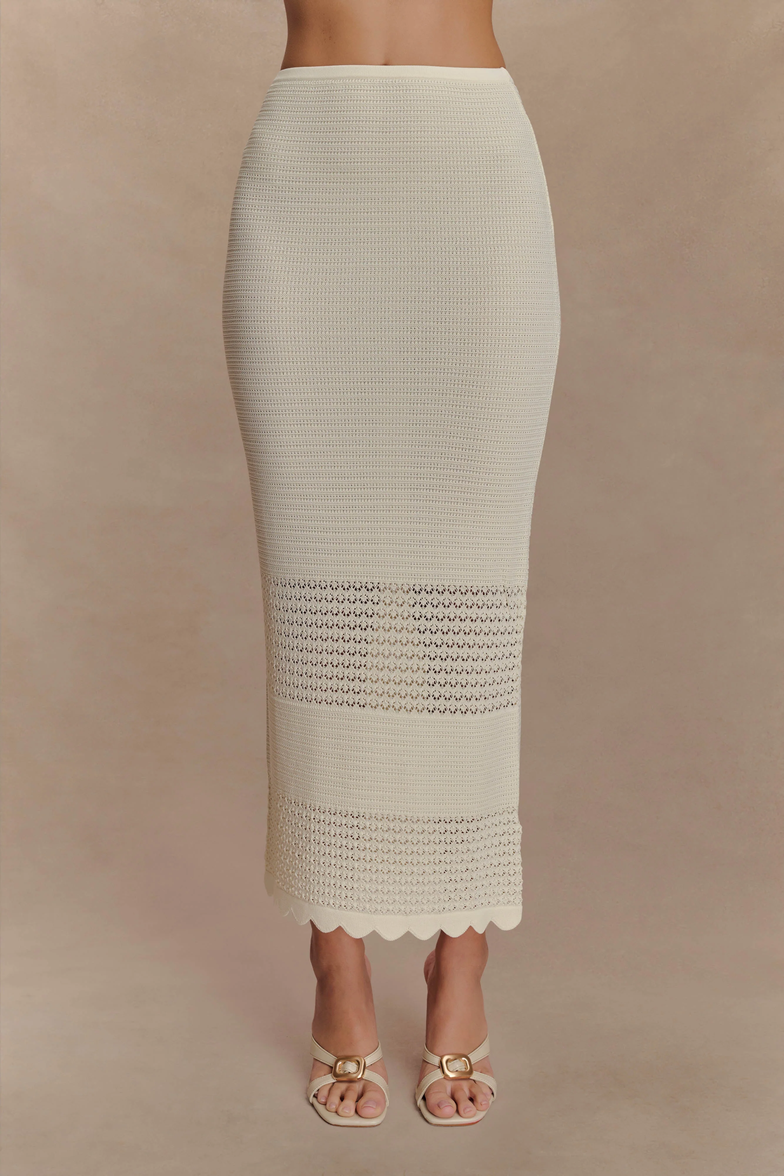 Madeline Scallop Knit Midi Skirt - Ivory - Image 5