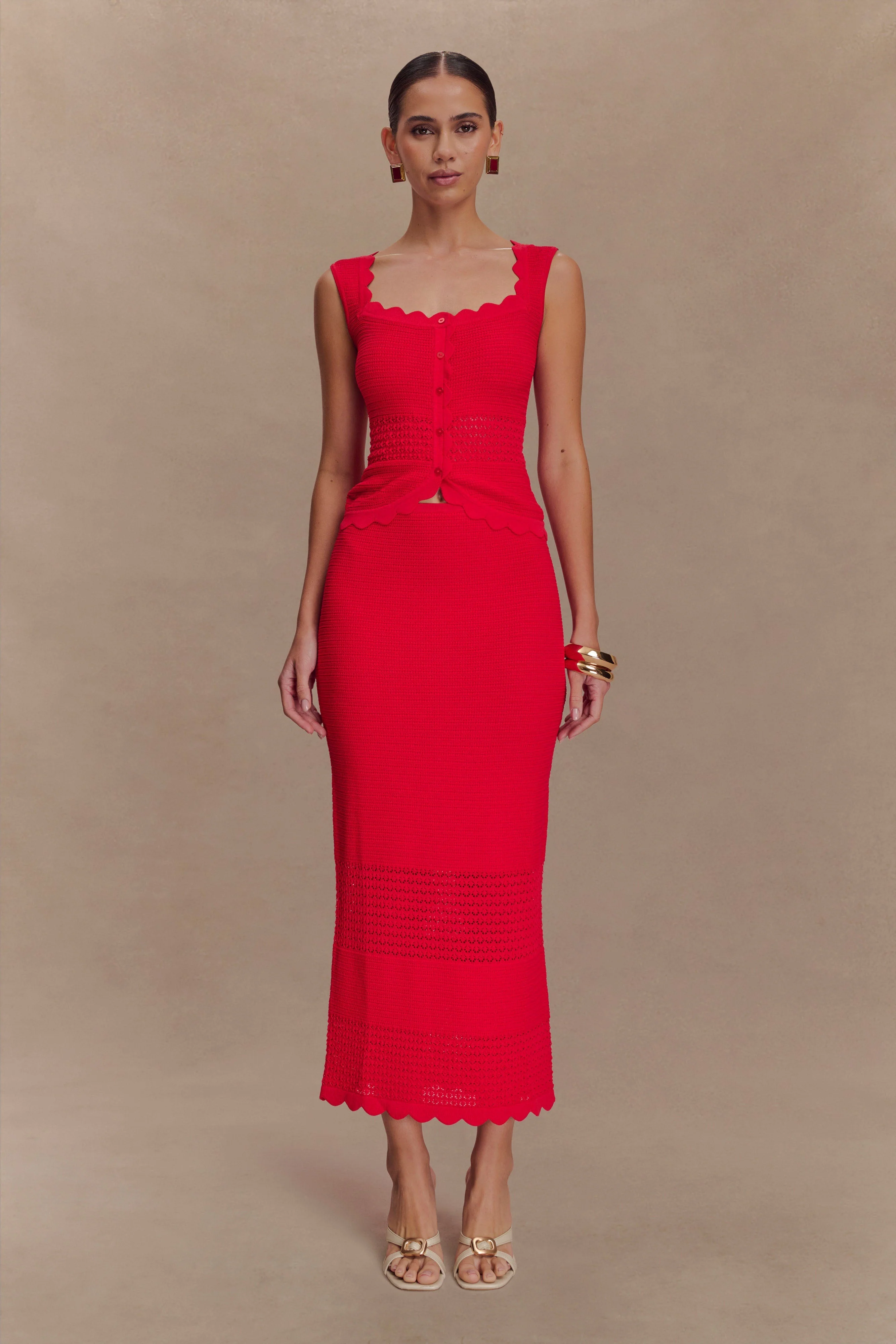 Madeline Scallop Knit Top - Red - Image 6
