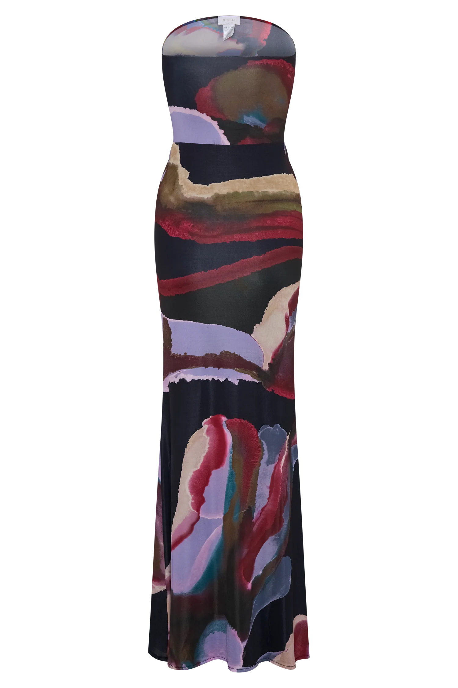 Madison Strapless Slinky Maxi Dress - Multi Fluid Reverie Print - Image 10