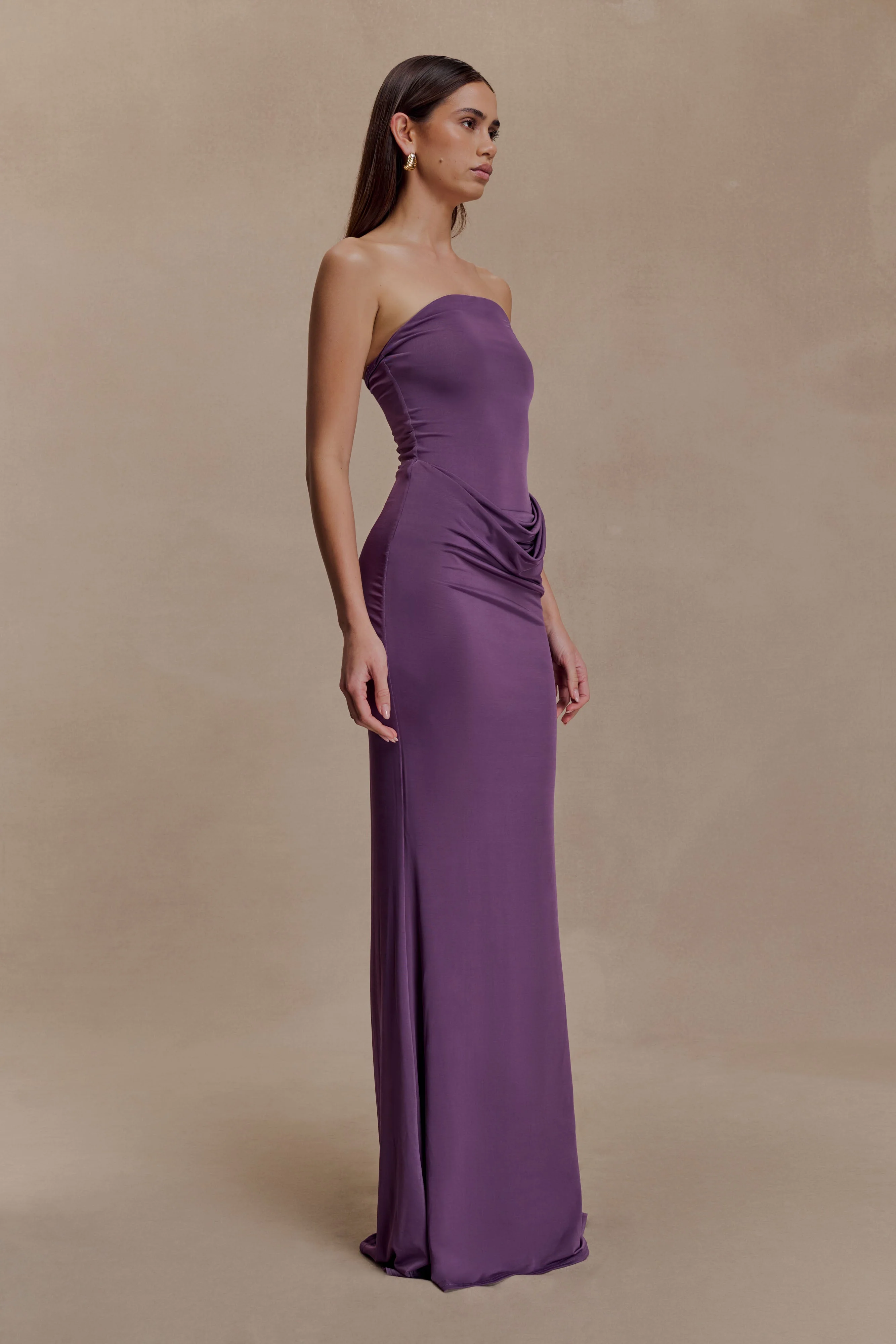 Madison Strapless Slinky Maxi Dress - Purple - Image 5