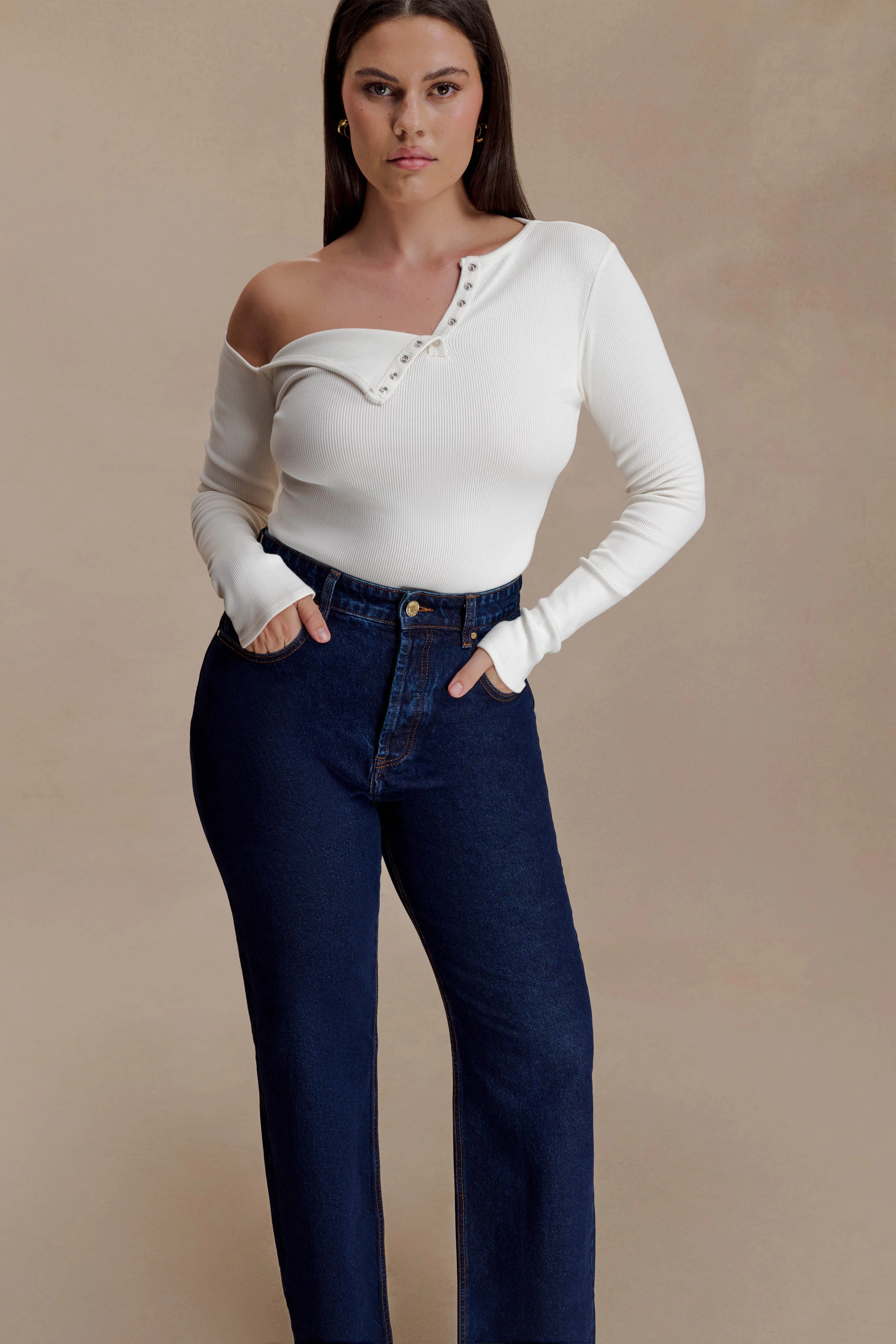 Maelle Off Shoulder Long Sleeve Top - Ivory - Image 6