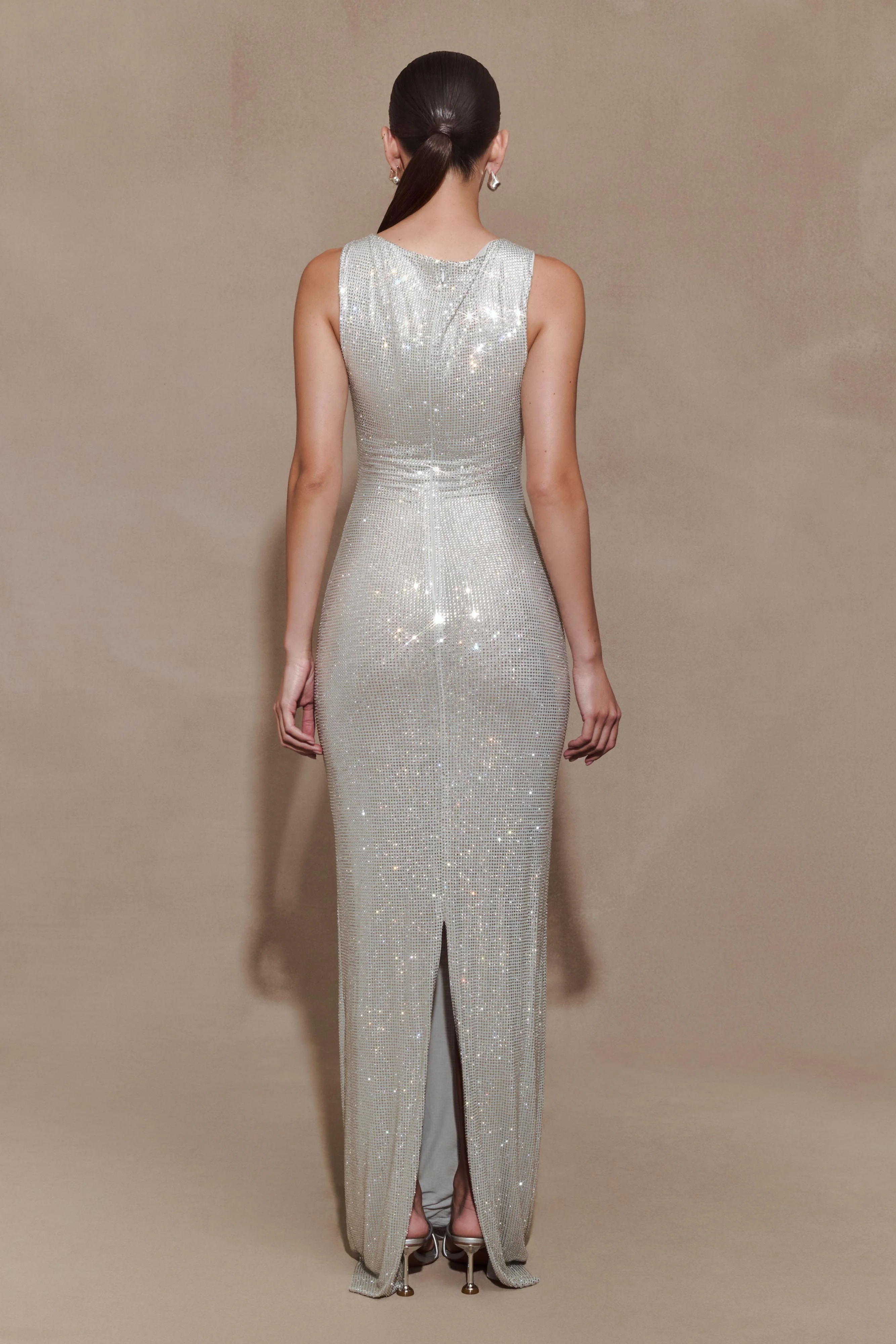 Magnolia Sleeveless Diamante Maxi Dress - Silver - Image 2