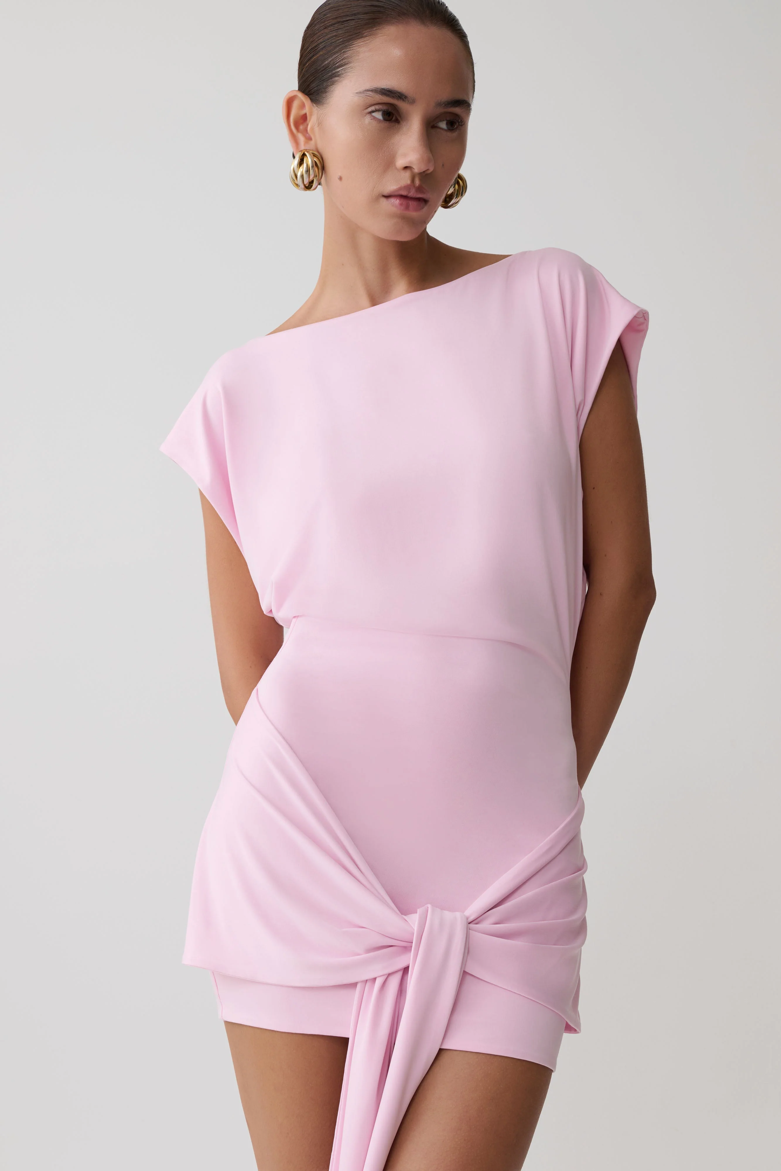 Maiara Shortsleeve Slinky Tie Mini Dress - Pink - Image 2