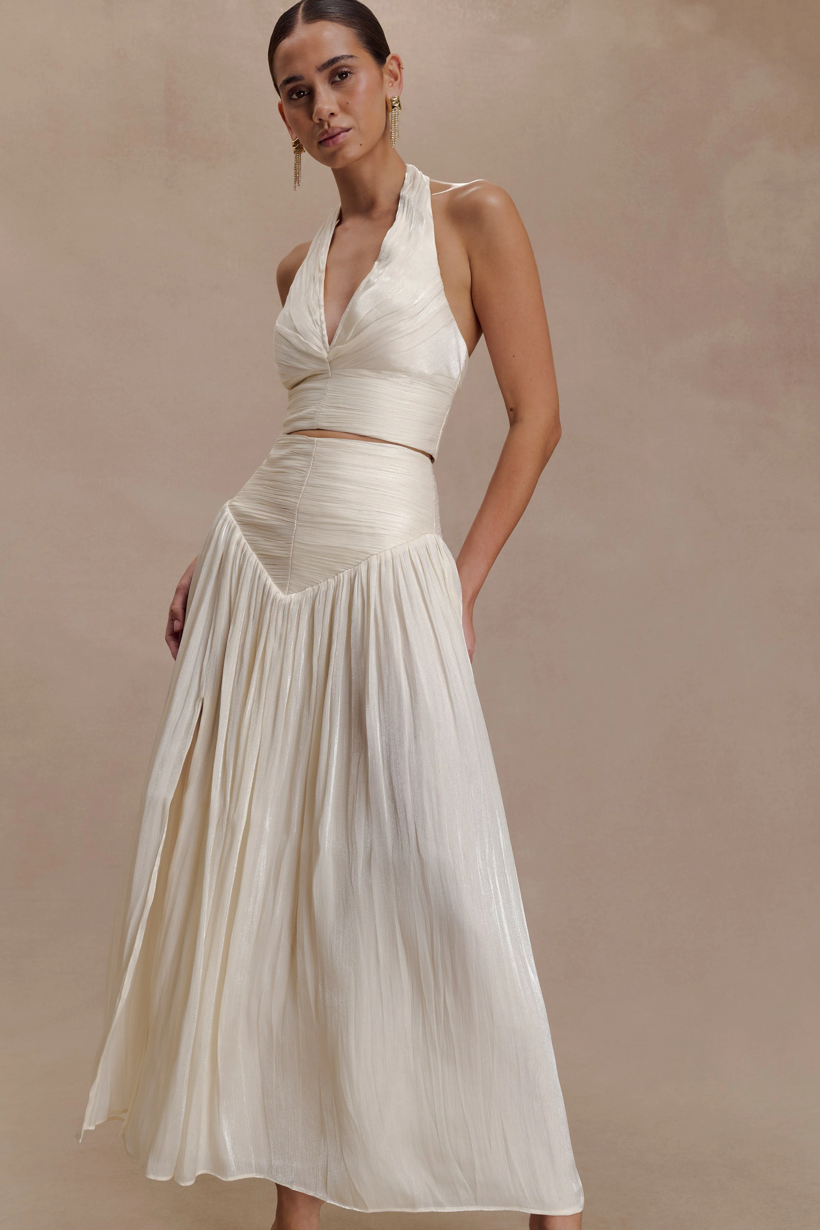 Makena Gathered Midi Skirt - Opal White - Image 2