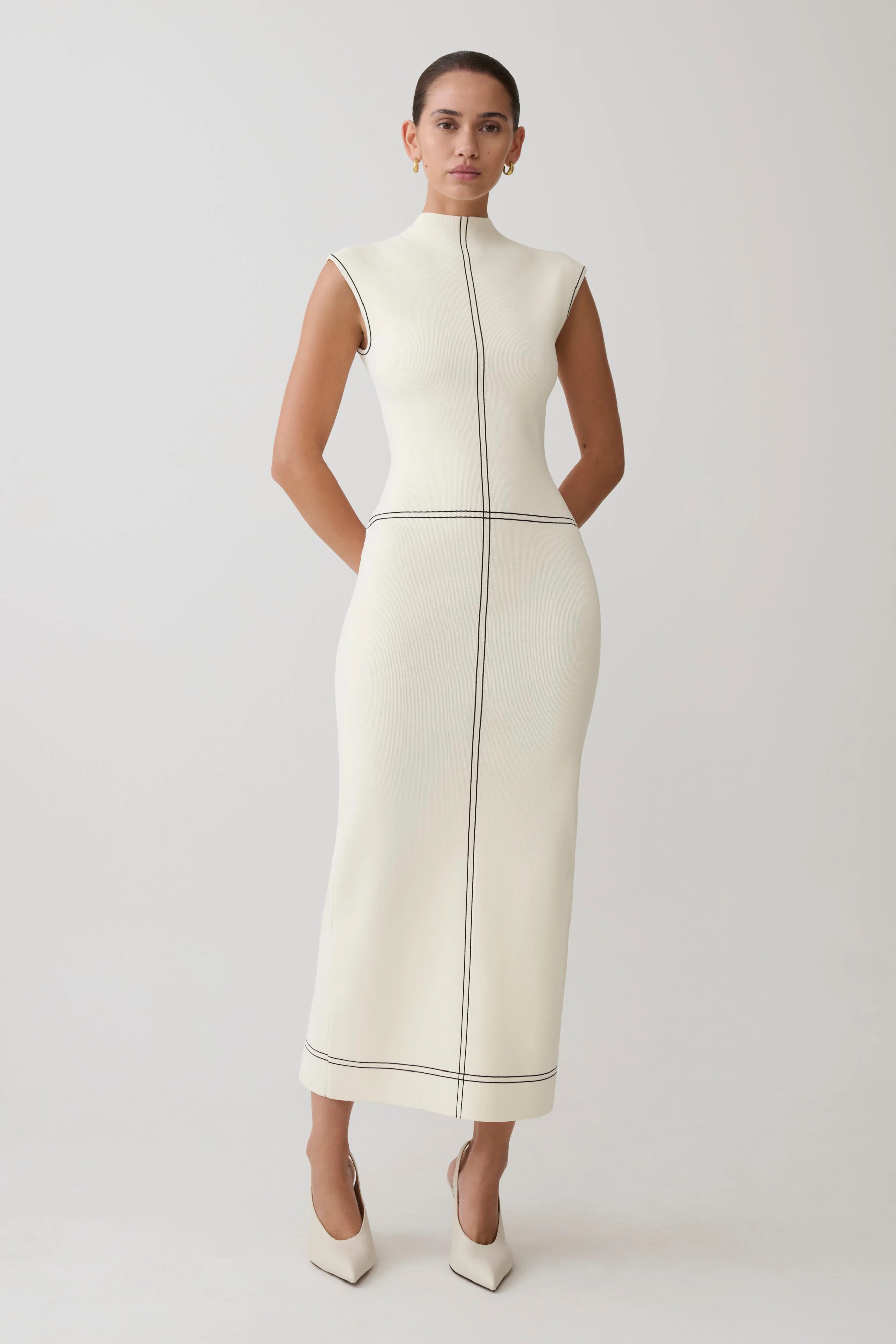 Malone Bandage Knit Midi Dress - Ivory - Image 3
