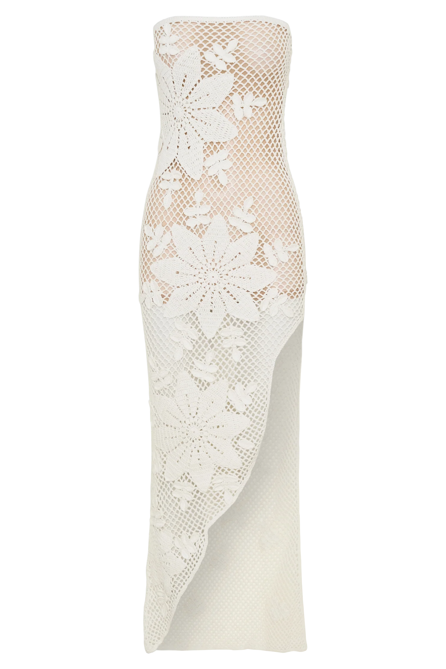 Mandie Hand Crochet Asymmetrical Maxi Dress - White - Image 8