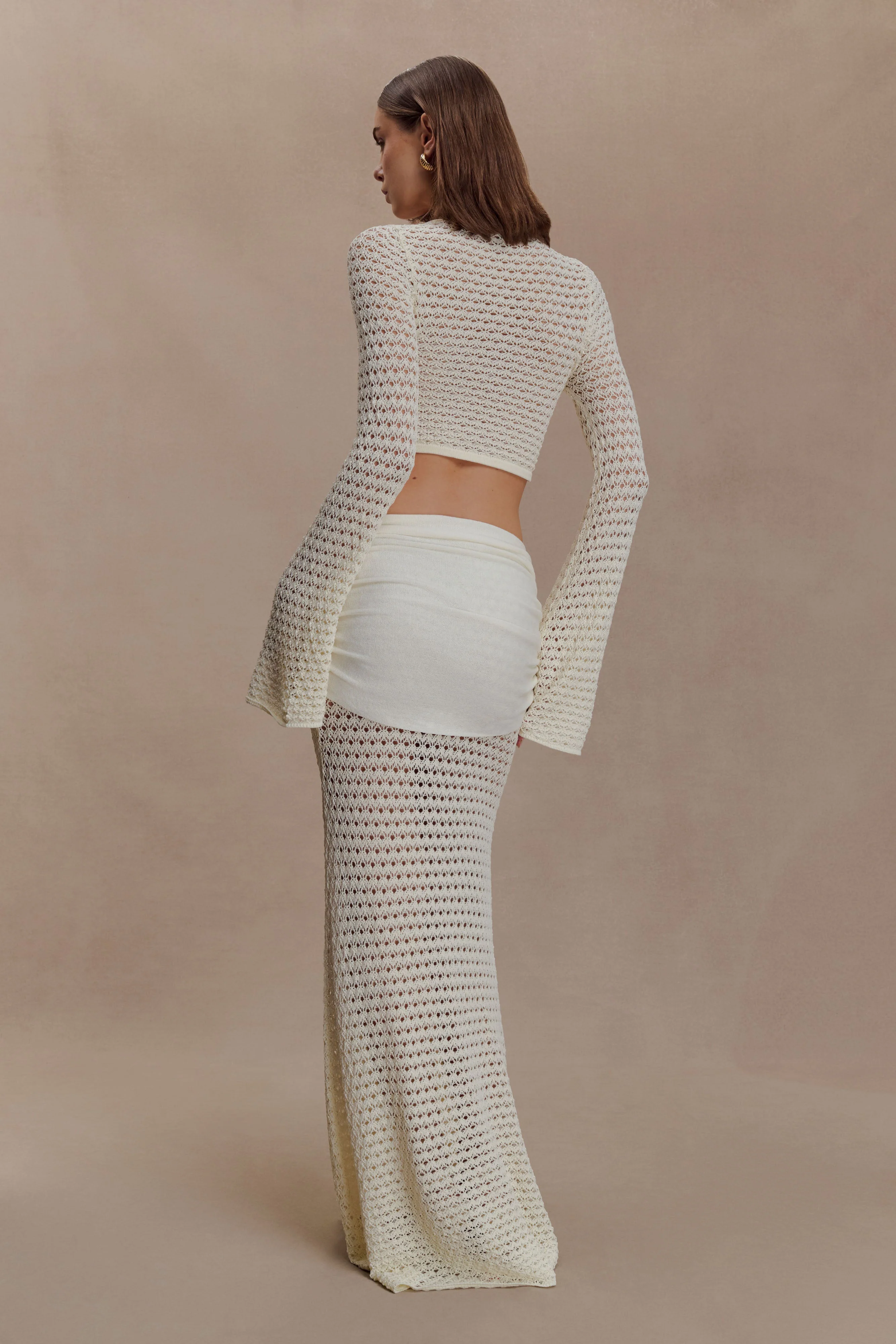Mania Crochet Long Sleeve Cropped Top - Ivory - Image 5
