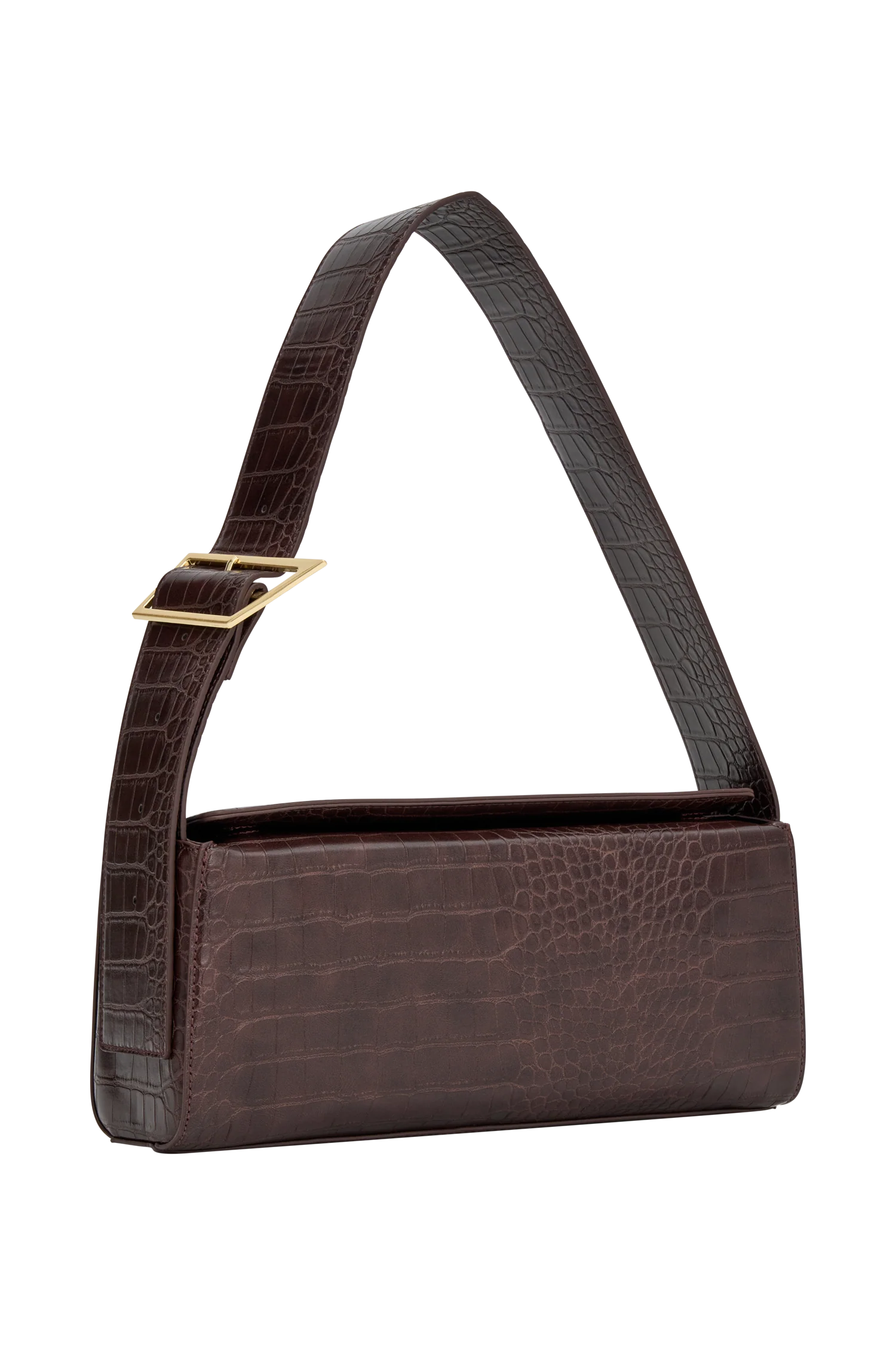Maria Faux Leather Crocodile Shoulder Bag - Chocolate - Image 8