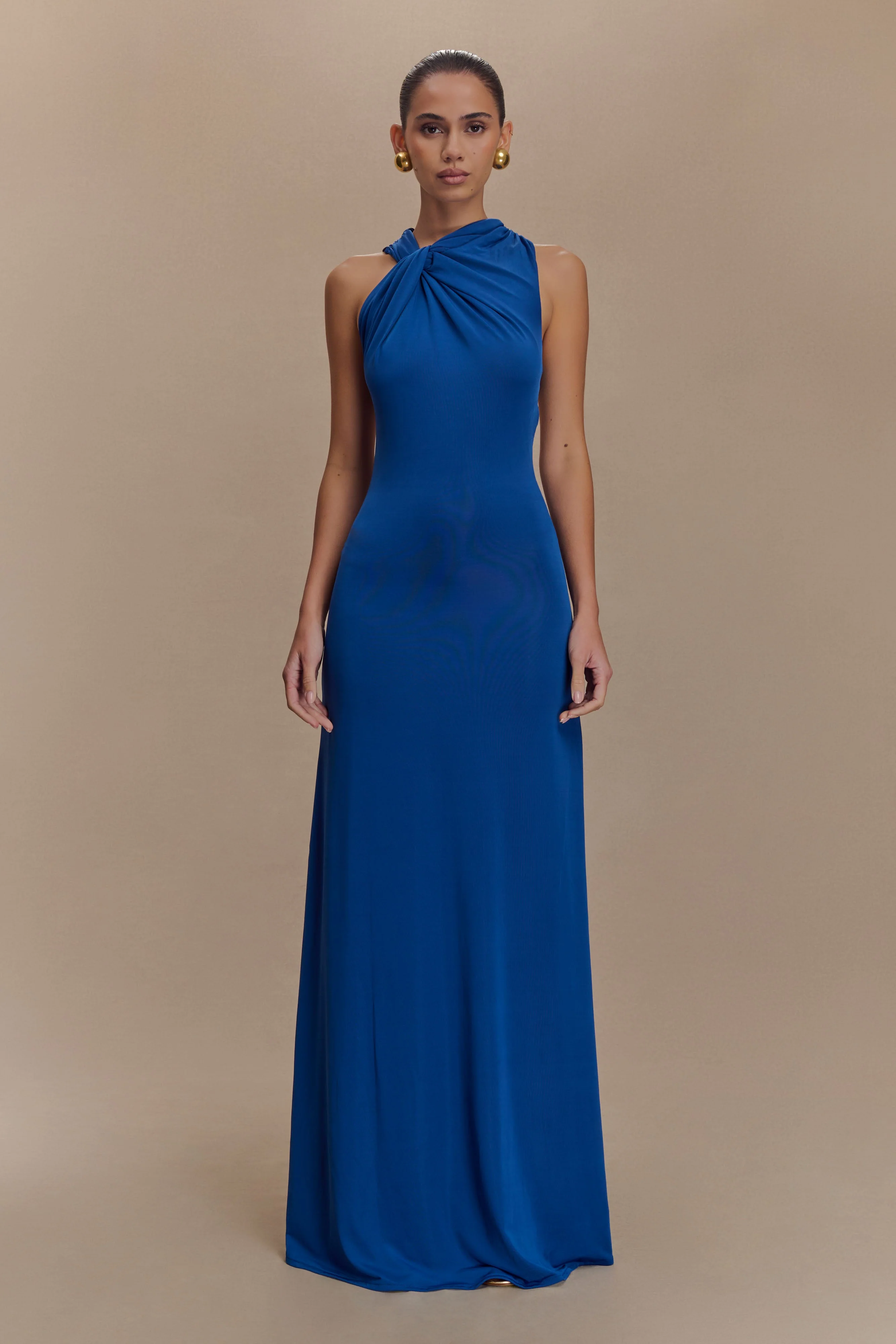 Marlee Asymmetrical Slinky Maxi Dress - Cobalt - Image 2