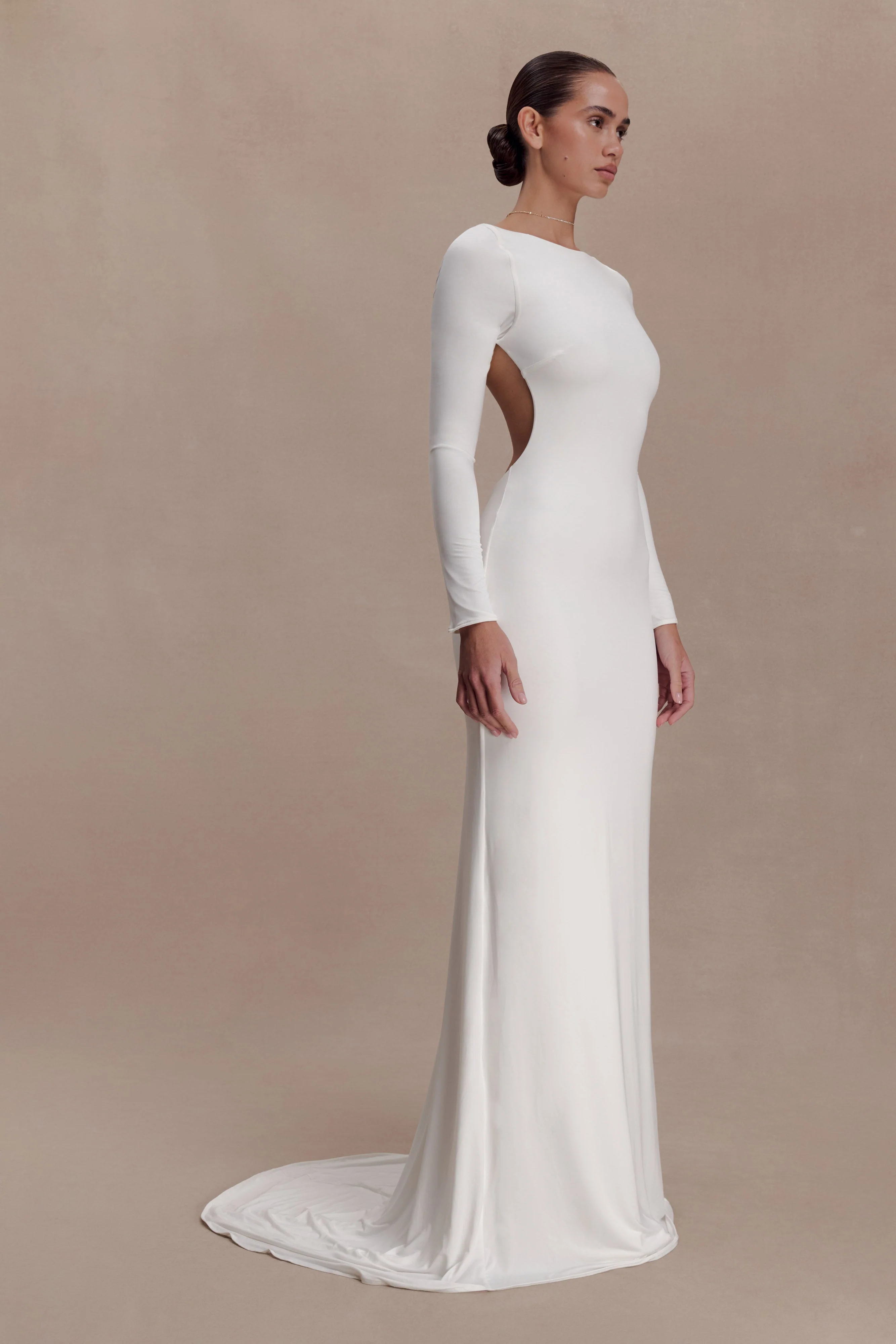 Marlene Slinky Low Back Maxi Dress - White - Image 5