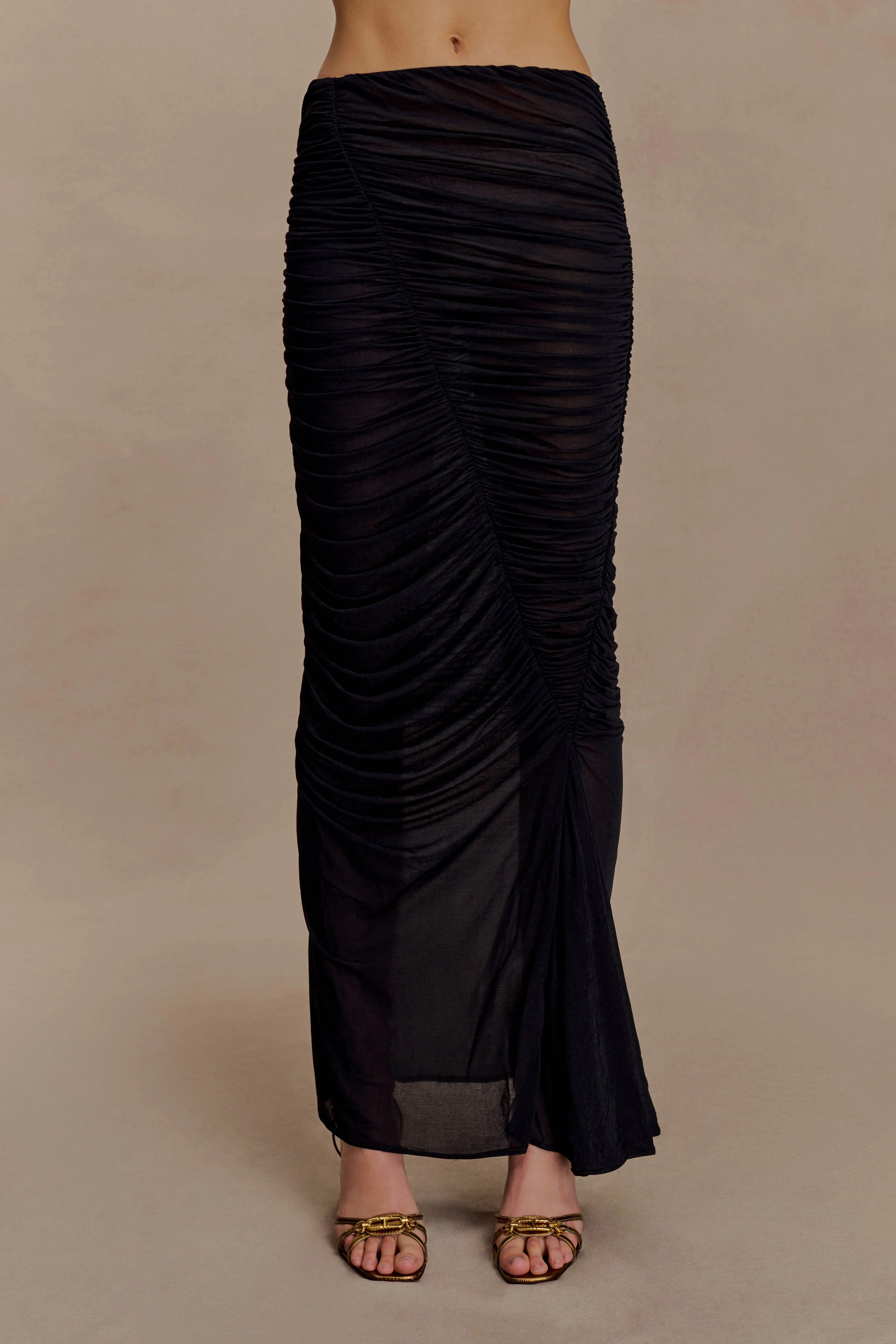 Matilda Ruched Mesh Maxi Skirt - Black - Image 6