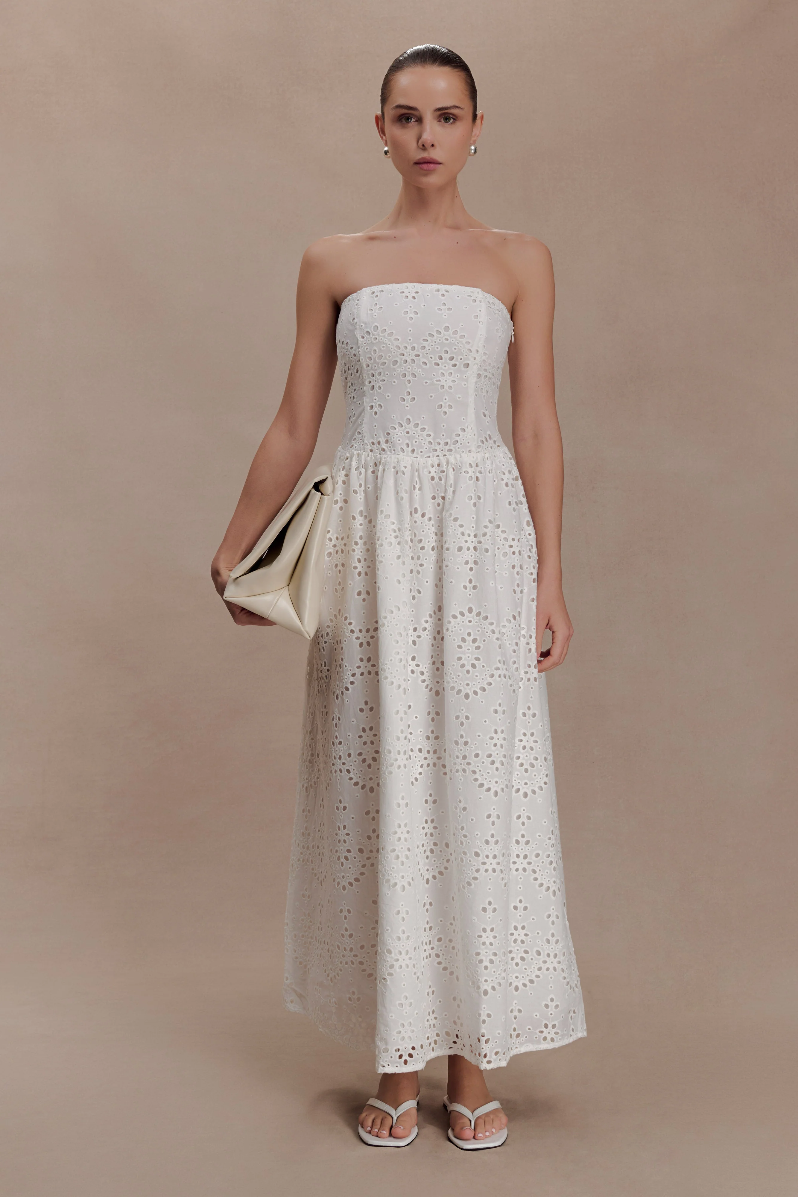 Maureen Broderie Strapless Maxi Dress - White - Image 5