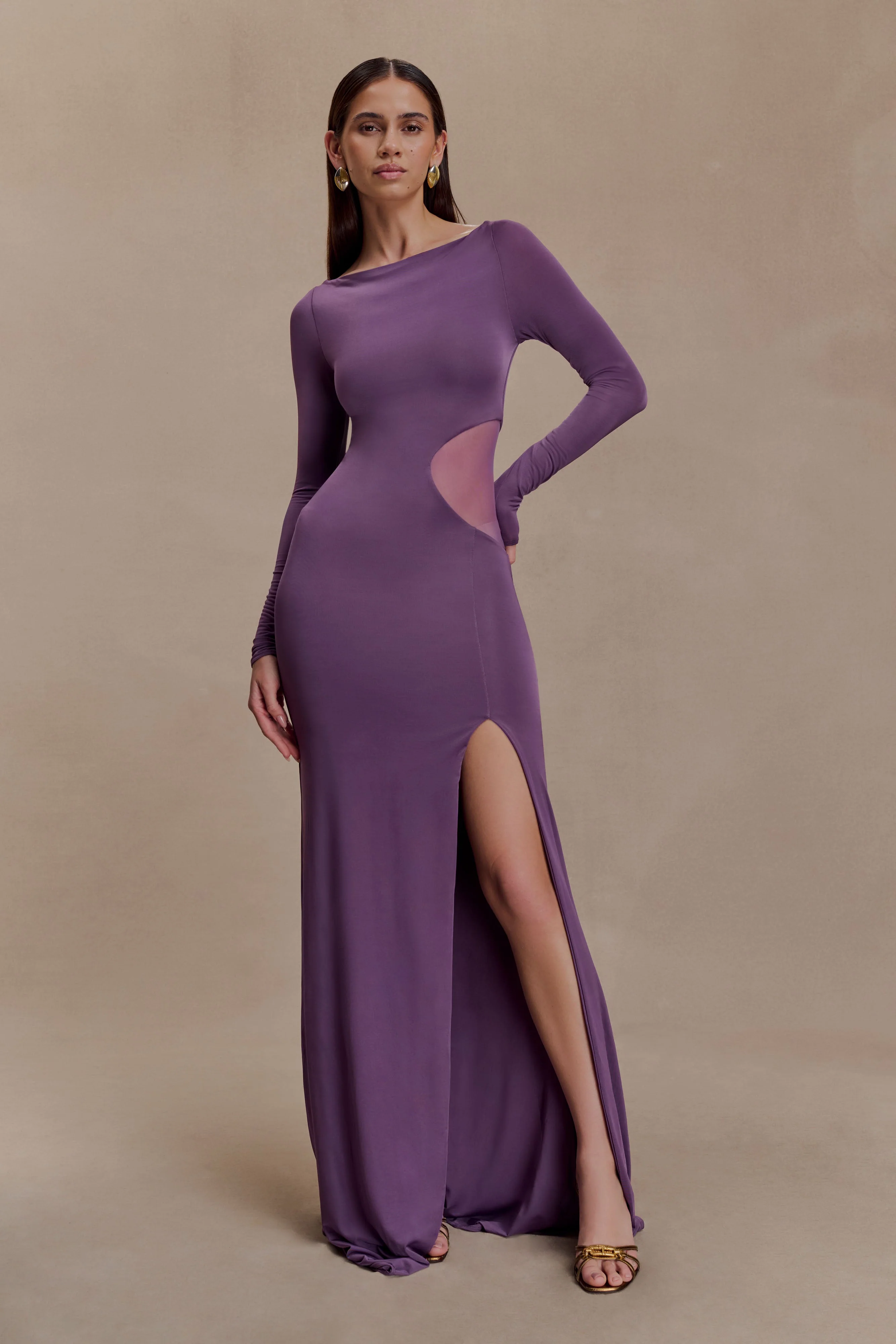 Megan Slinky And Mesh Maxi Dress - Purple - Image 5