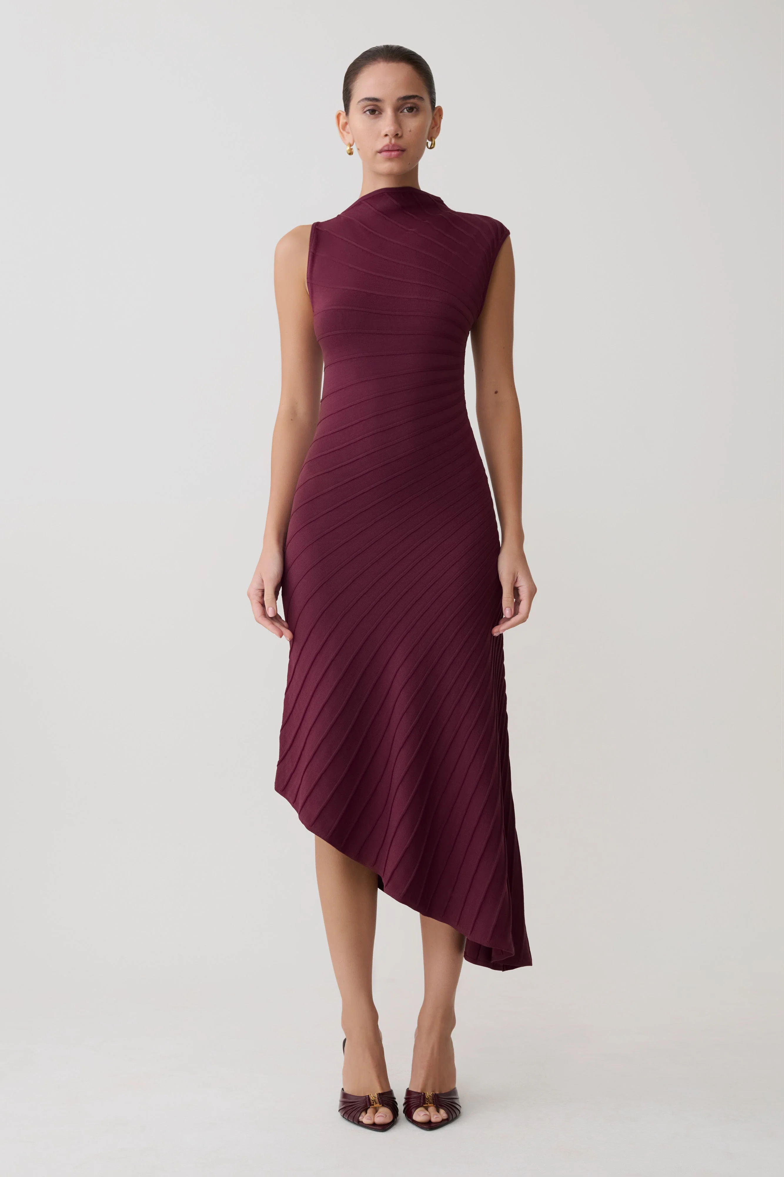 Milasandra Pleated Knit Dress - Plum - Image 10