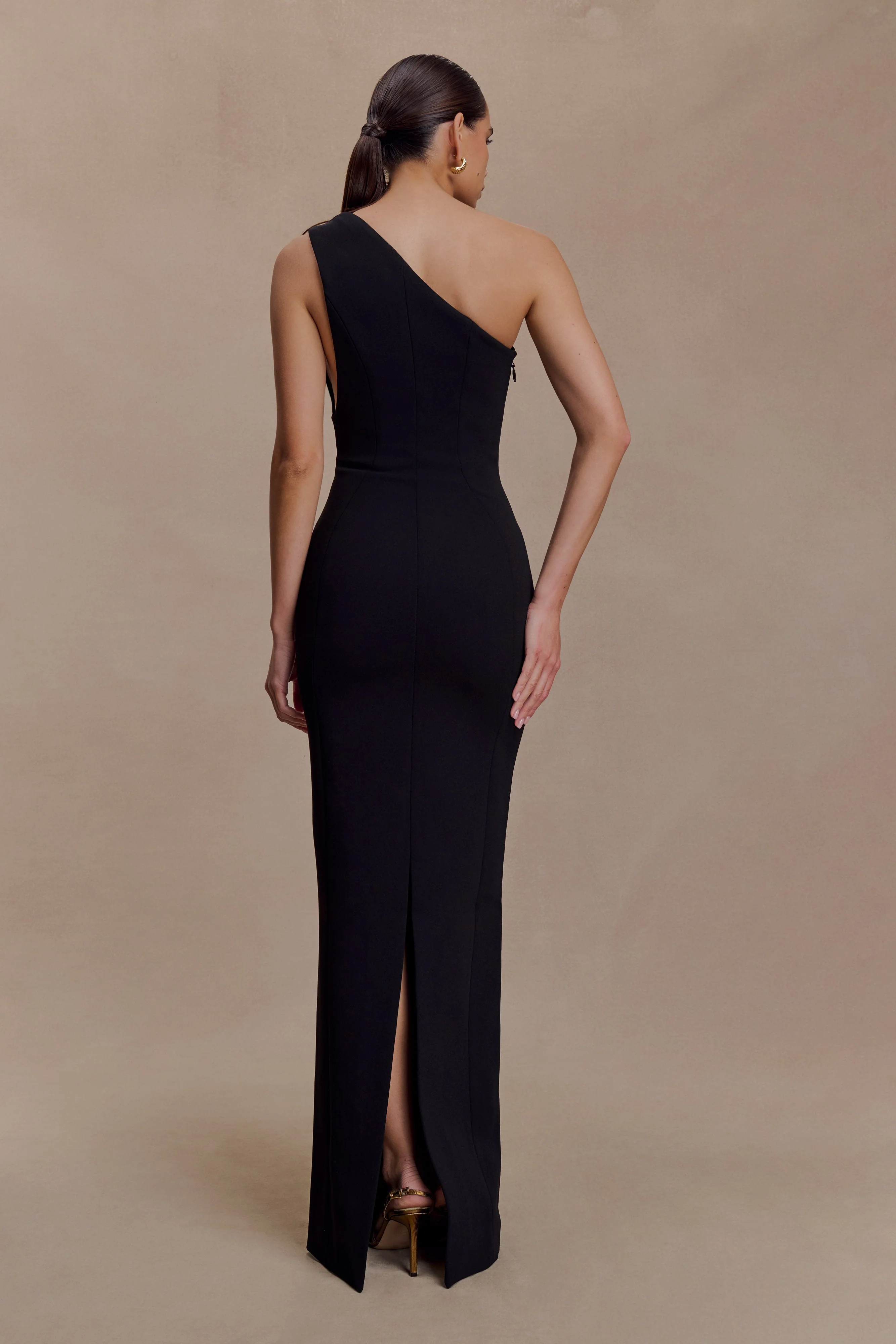 Milena One Shoulder Crepe Maxi Dress - Black - Image 2