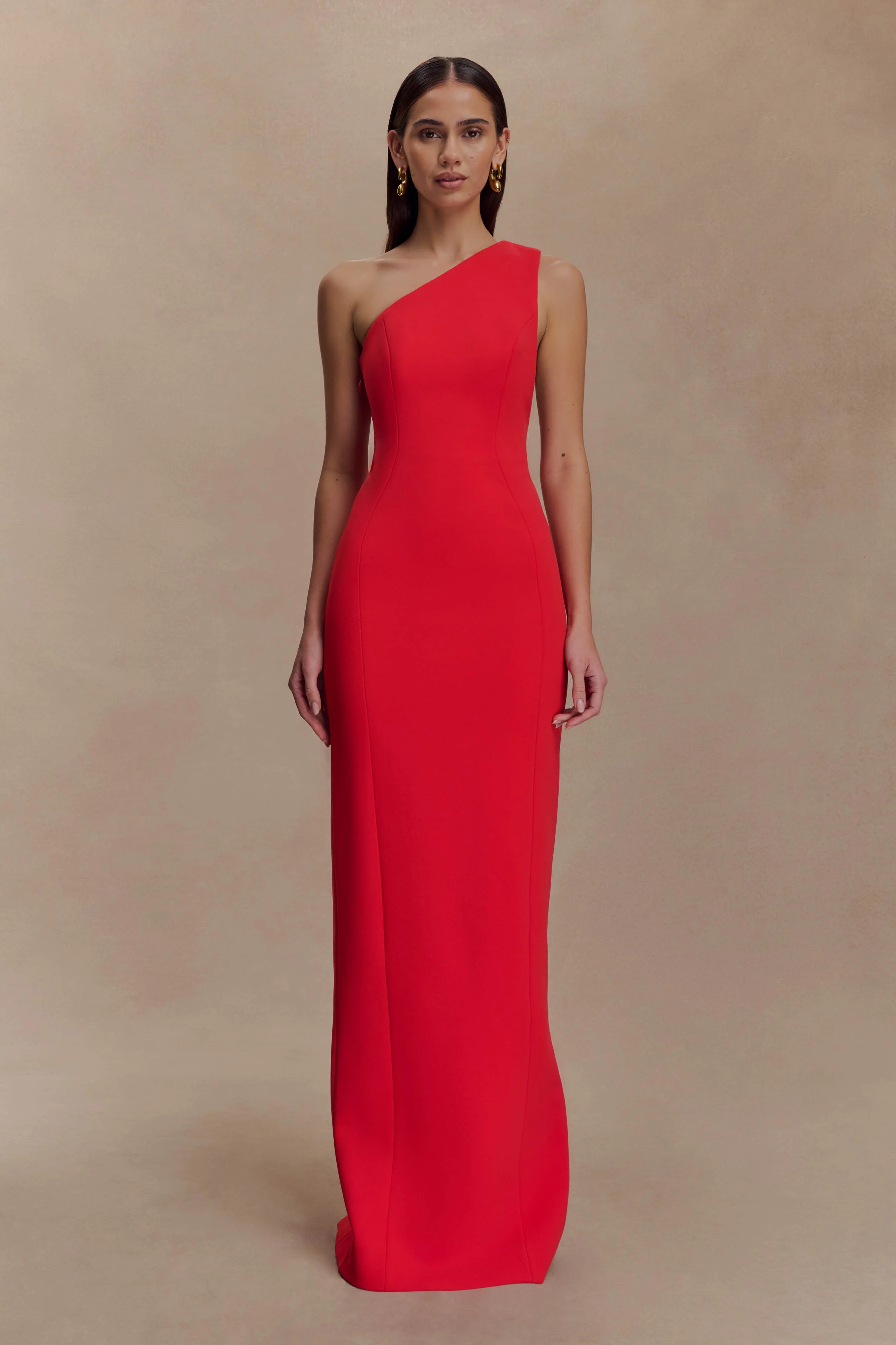 Milena One Shoulder Crepe Maxi Dress - Red - Image 2