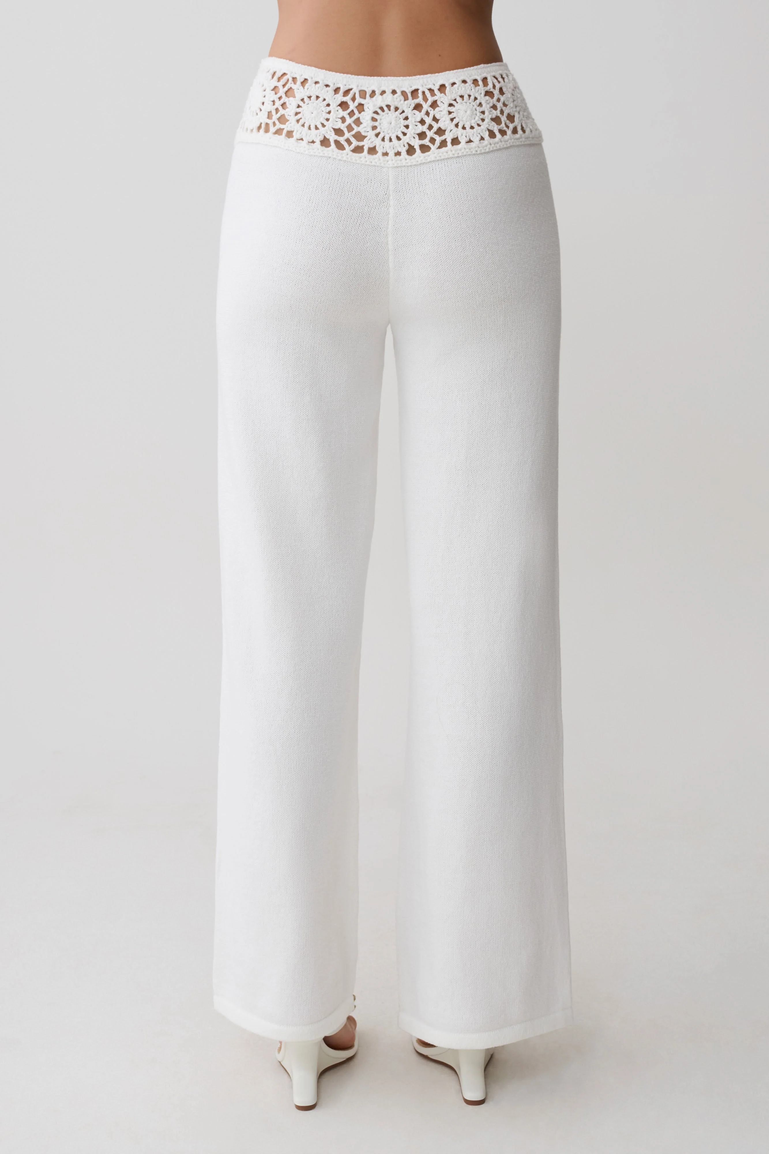 Miley Crochet Waistband Straight Leg Pant - Ivory - Image 2