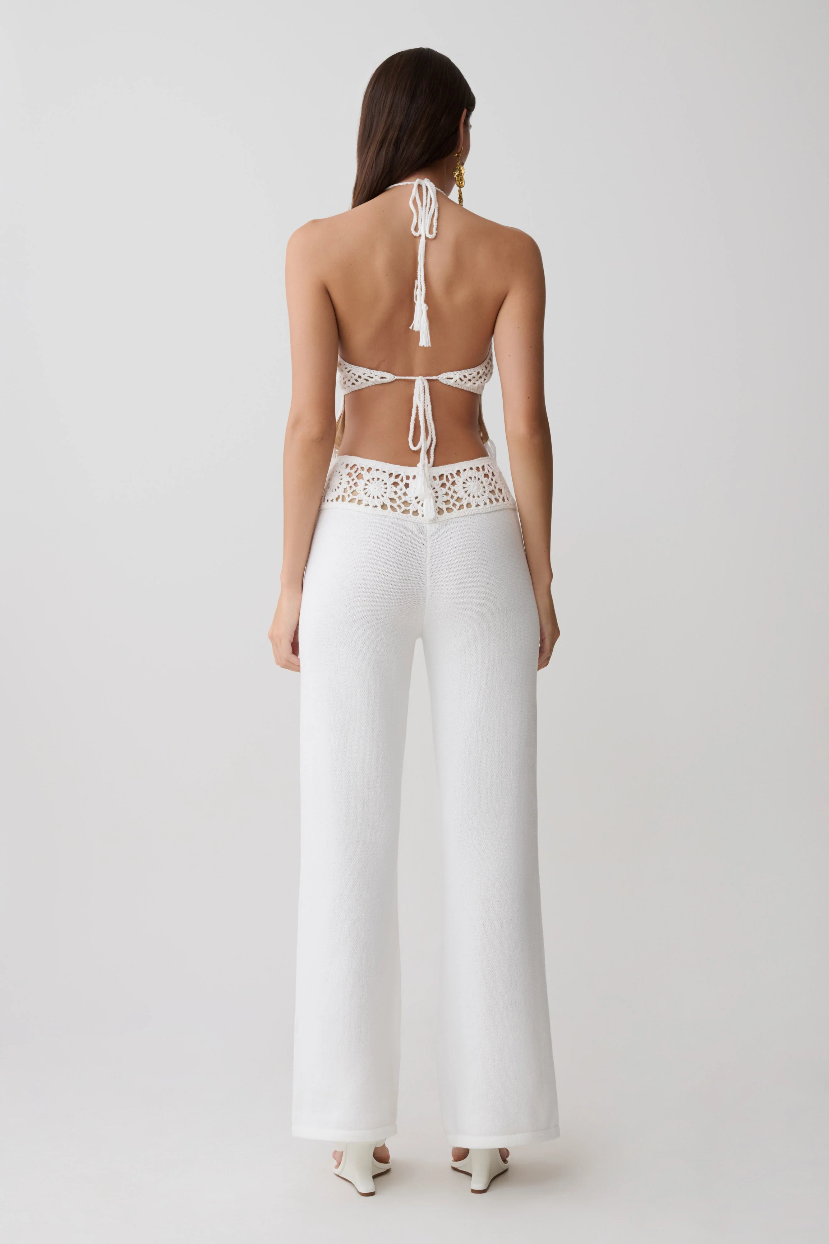 Miley Crochet Waistband Straight Leg Pant - Ivory - Image 5