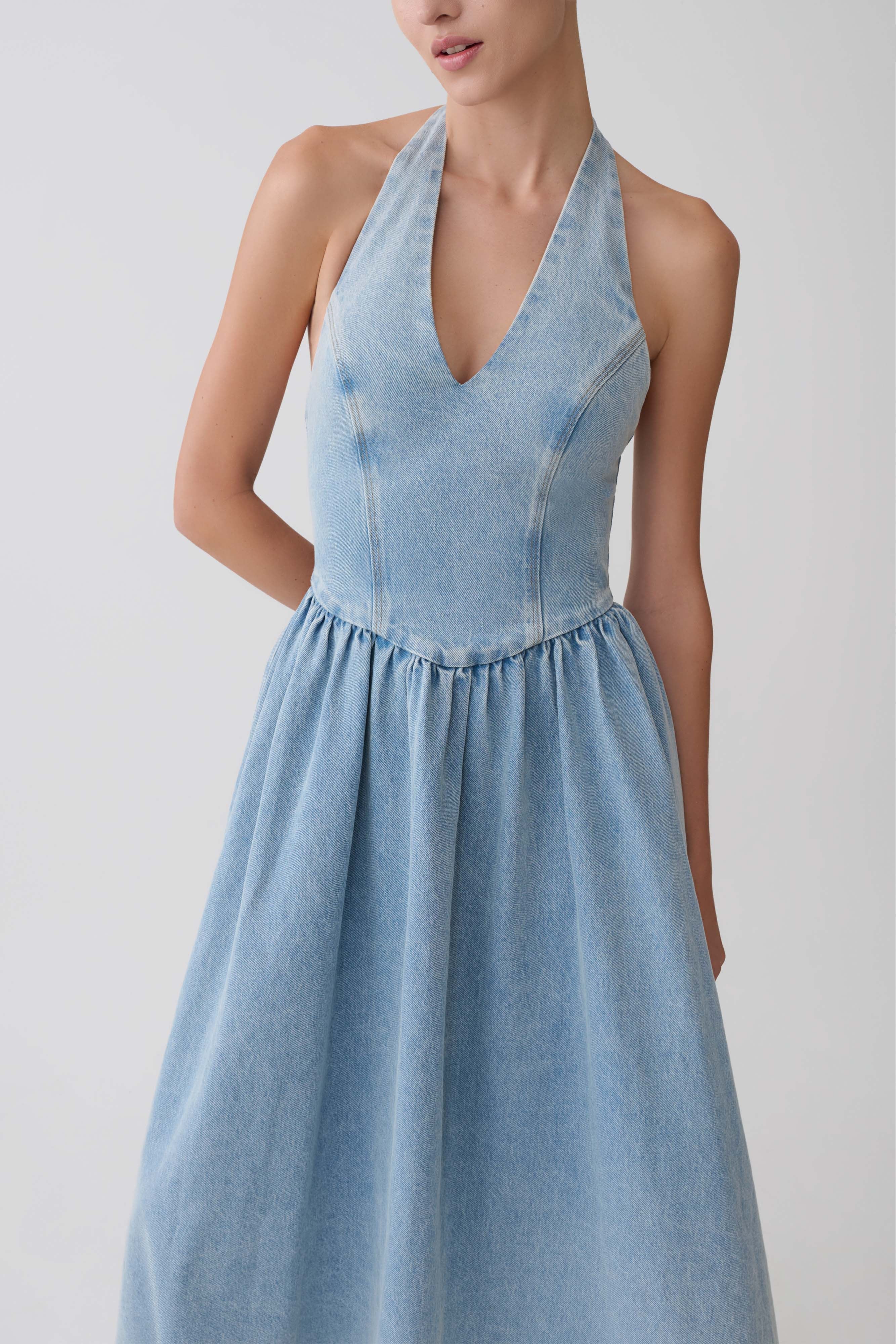 Miller Denim Halter Midi Dress - Classic Blue - Image 3