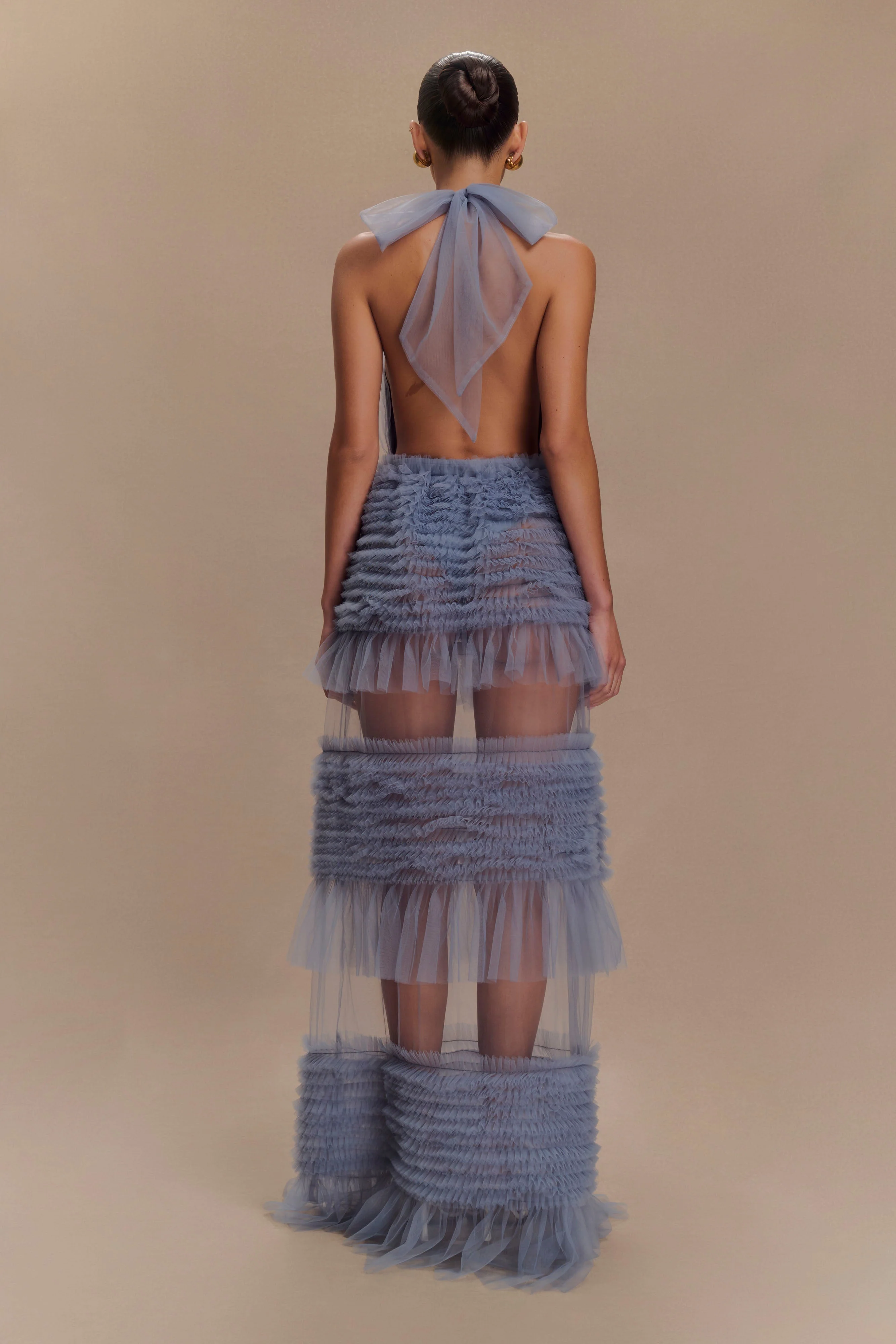 Minka Mesh Ruffle Halter Maxi Dress - Dusty Blue - Image 2