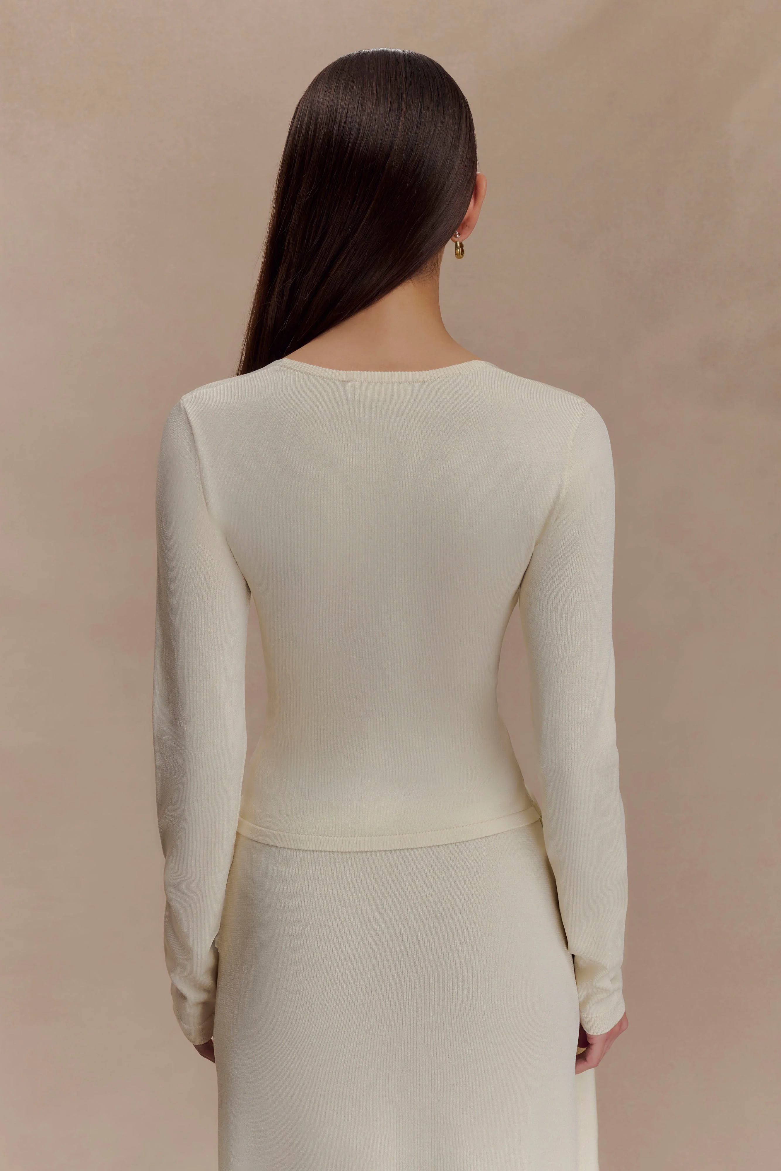 Miraby Front Ruched Knit Long Sleeve Top - Ivory - Image 2