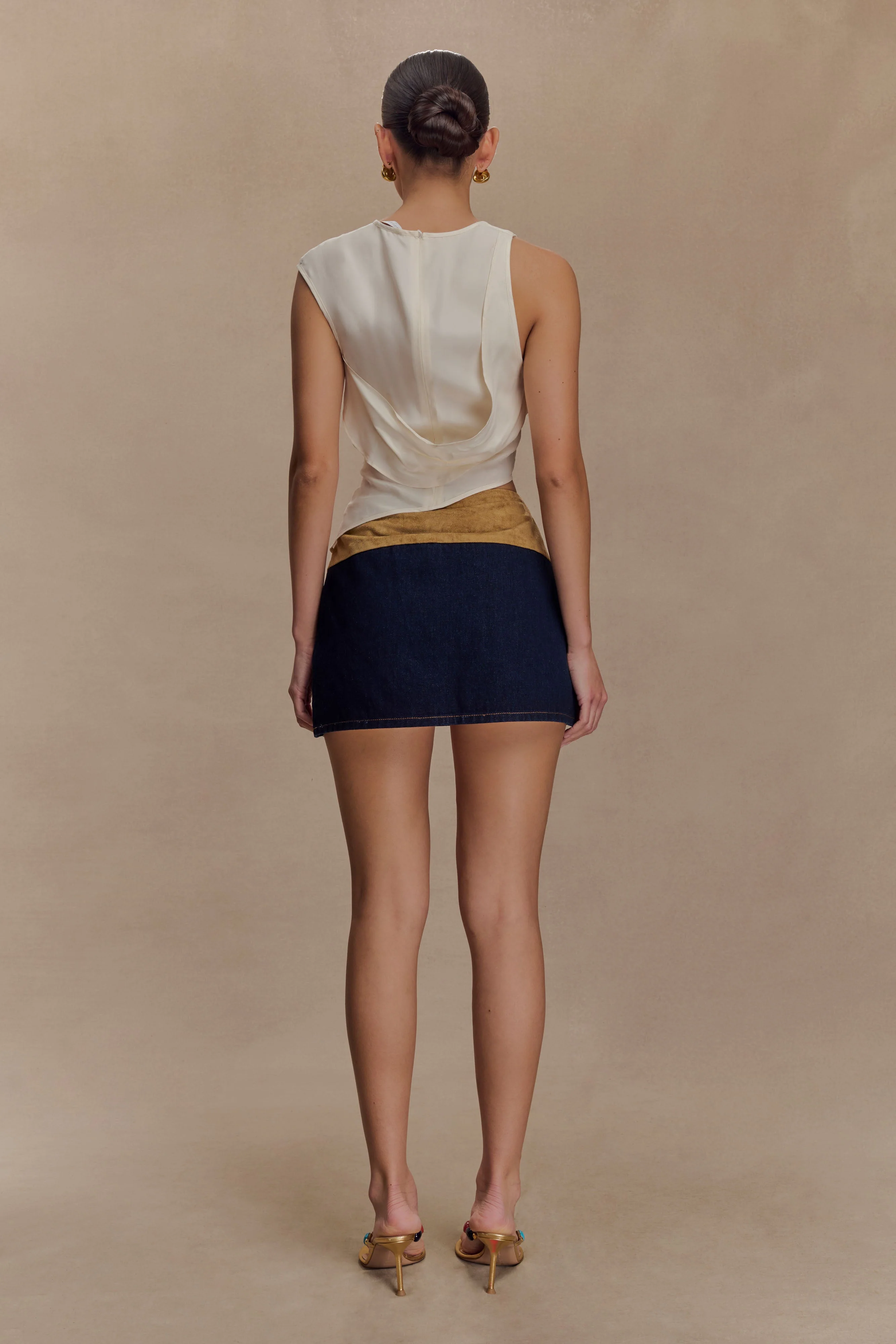 Miranda Faux Suede Belted Denim Mini Skirt - Indigo Blue - Image 2