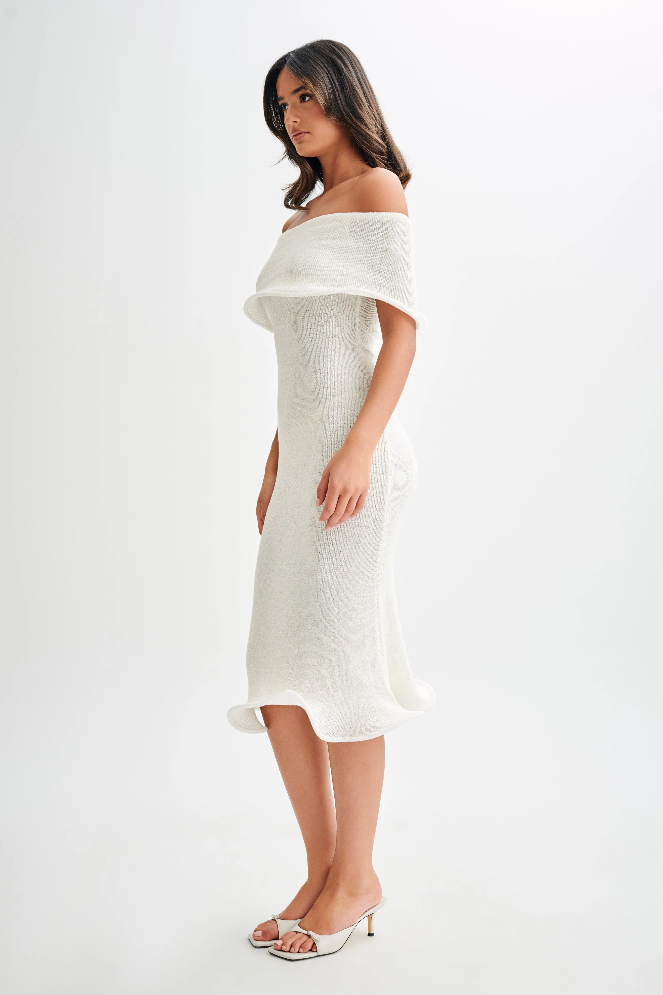 Molly Off Shoulder Knit Midi Dress - Ivory - Image 5