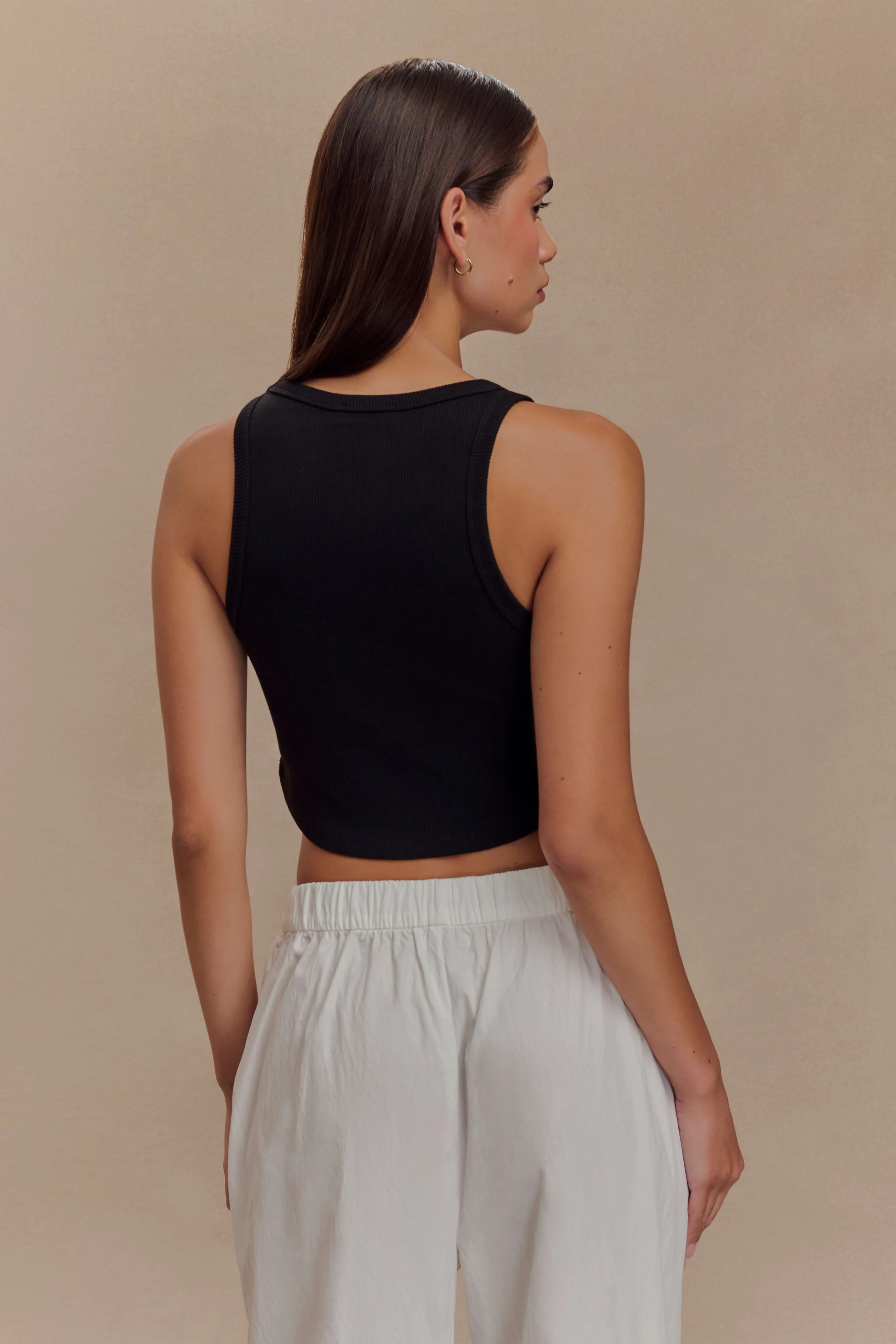 Morgana Ribbed Tank Top - Black - Image 3
