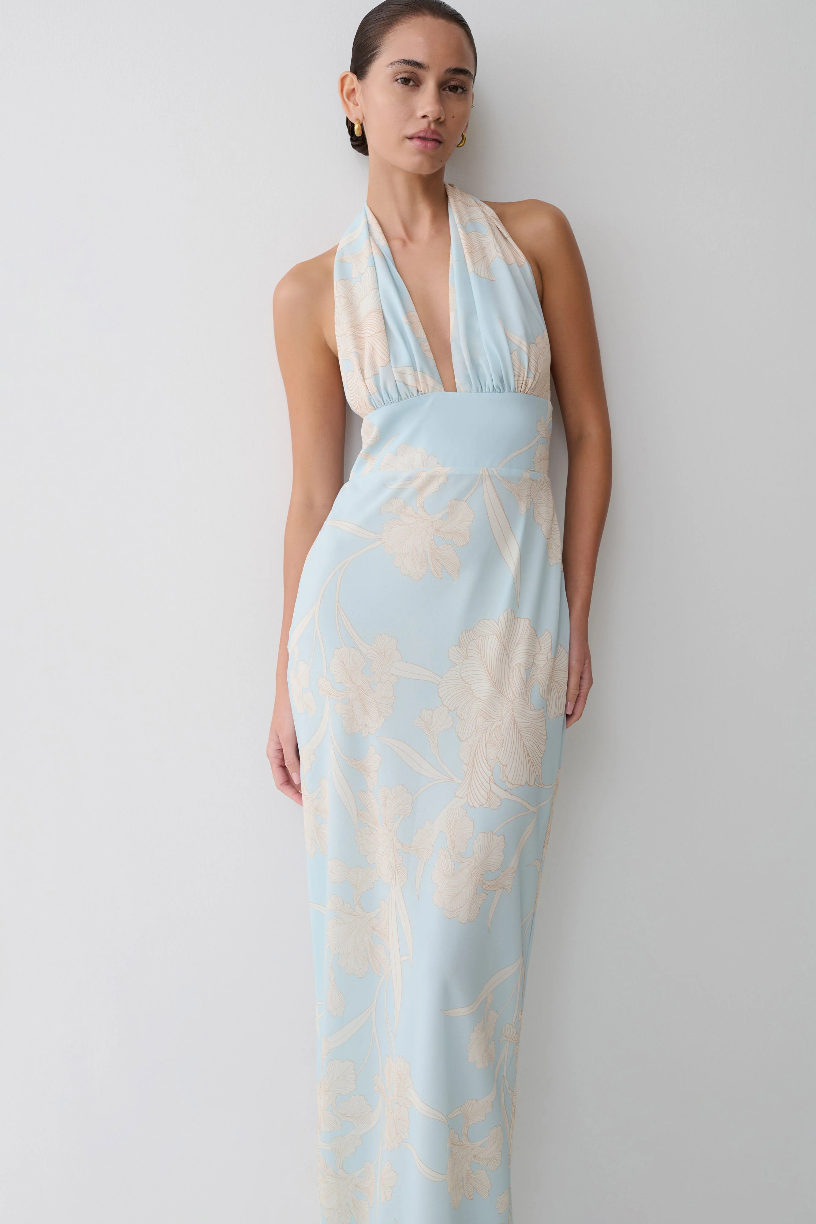 Nadine Halter Scarf Chiffon Maxi Dress - Blue Floral Print - Image 7