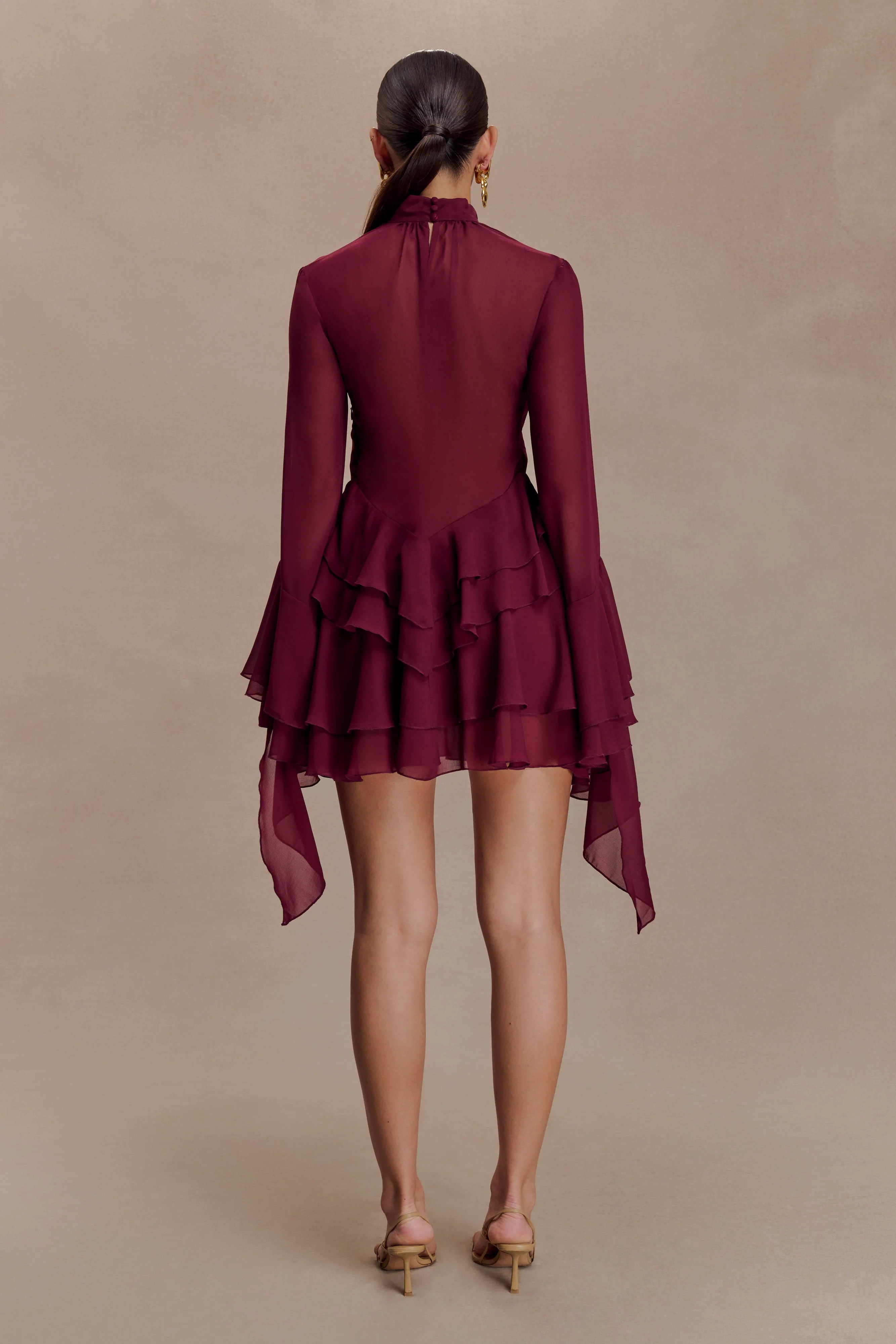 Nimah Chiffon Ruffle Mini Dress - Wine - Image 2