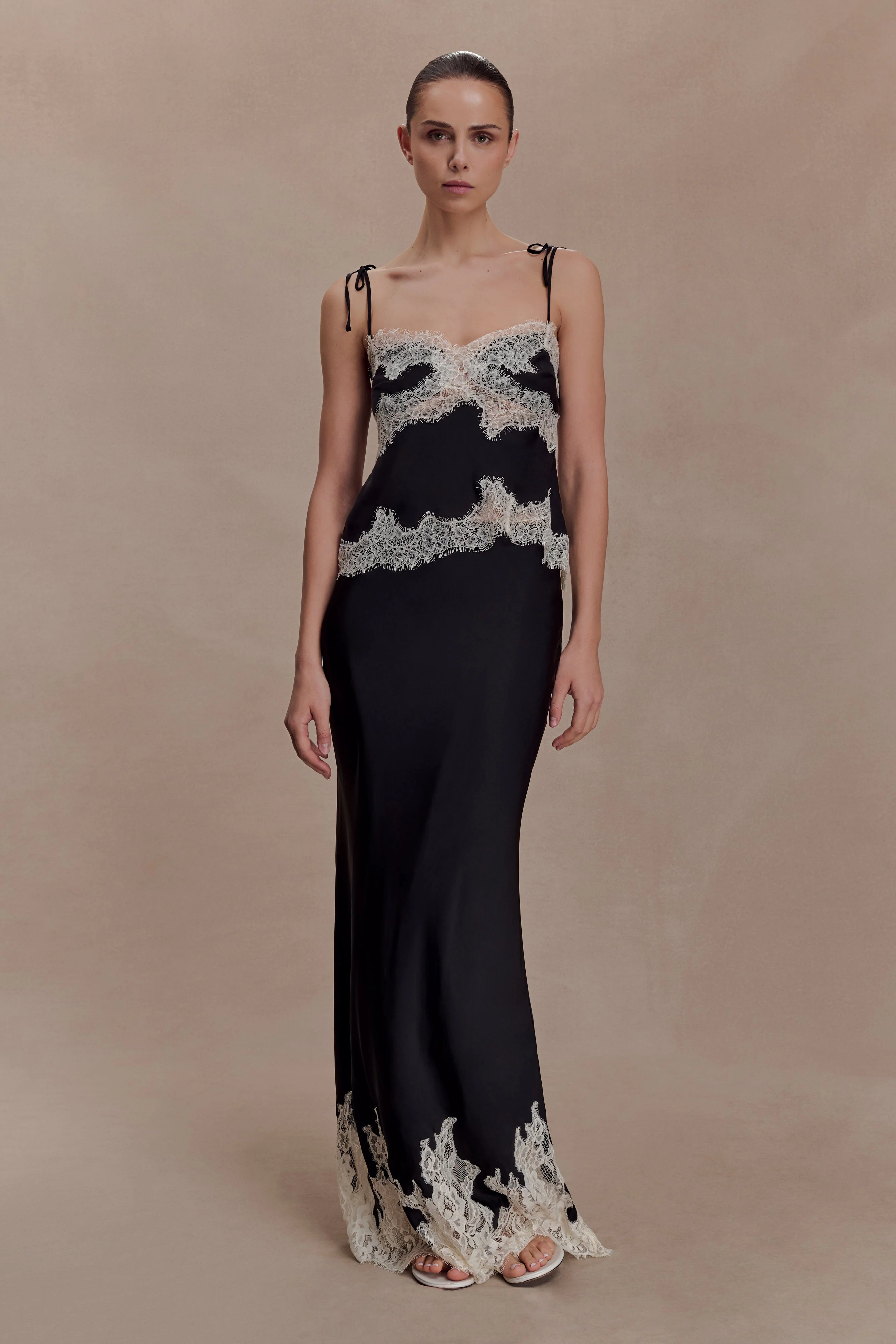Nina Satin And Lace Camisole - Black/Ivory - Image 7