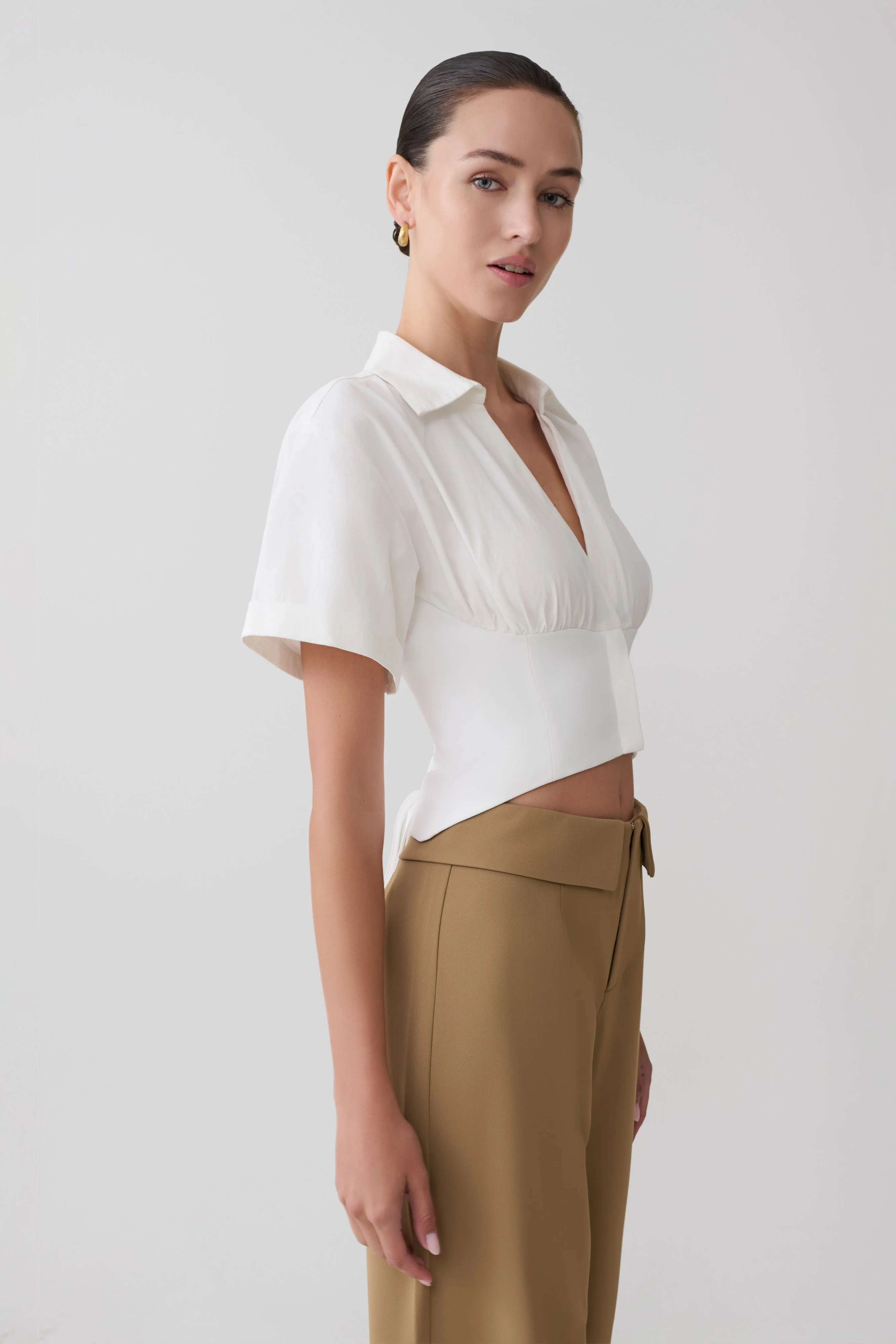 Noelia Tie Back Short Sleeve Shirt - White - Image 3
