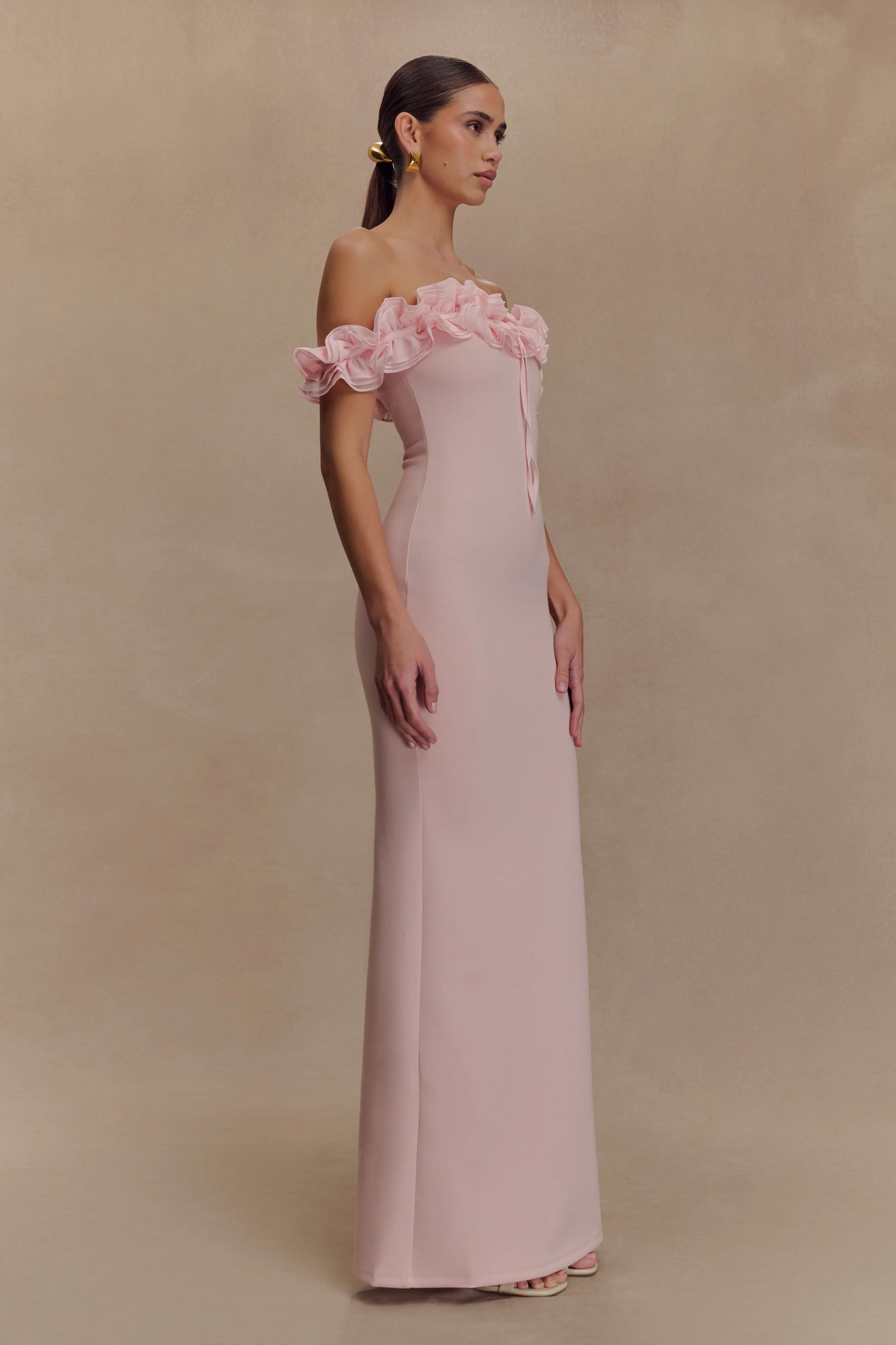 Nova Ruffle Off Shoulder Maxi Dress - Ballet Pink - Image 2