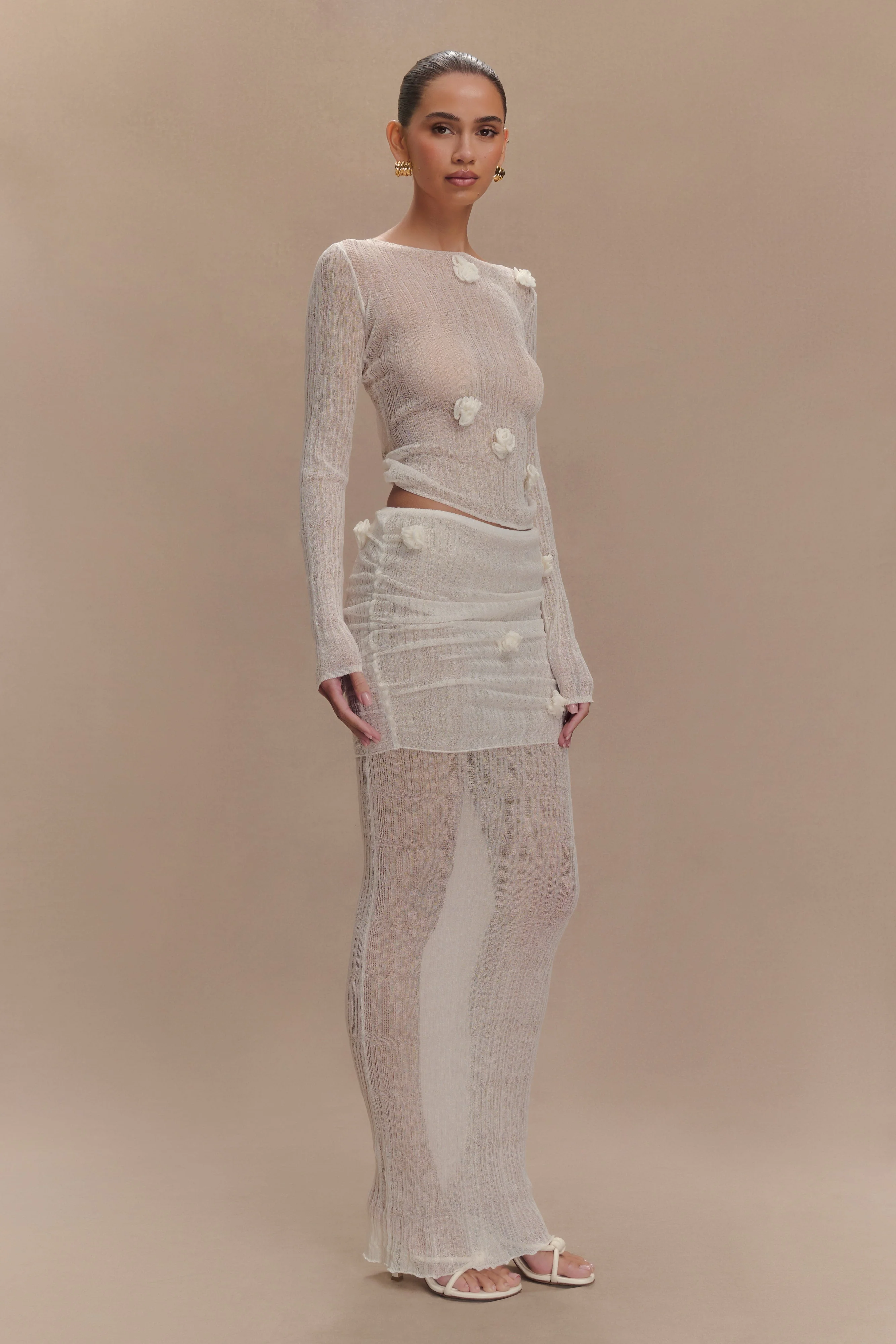Orianna Orchid Knit Maxi Skirt - Ivory - Image 4