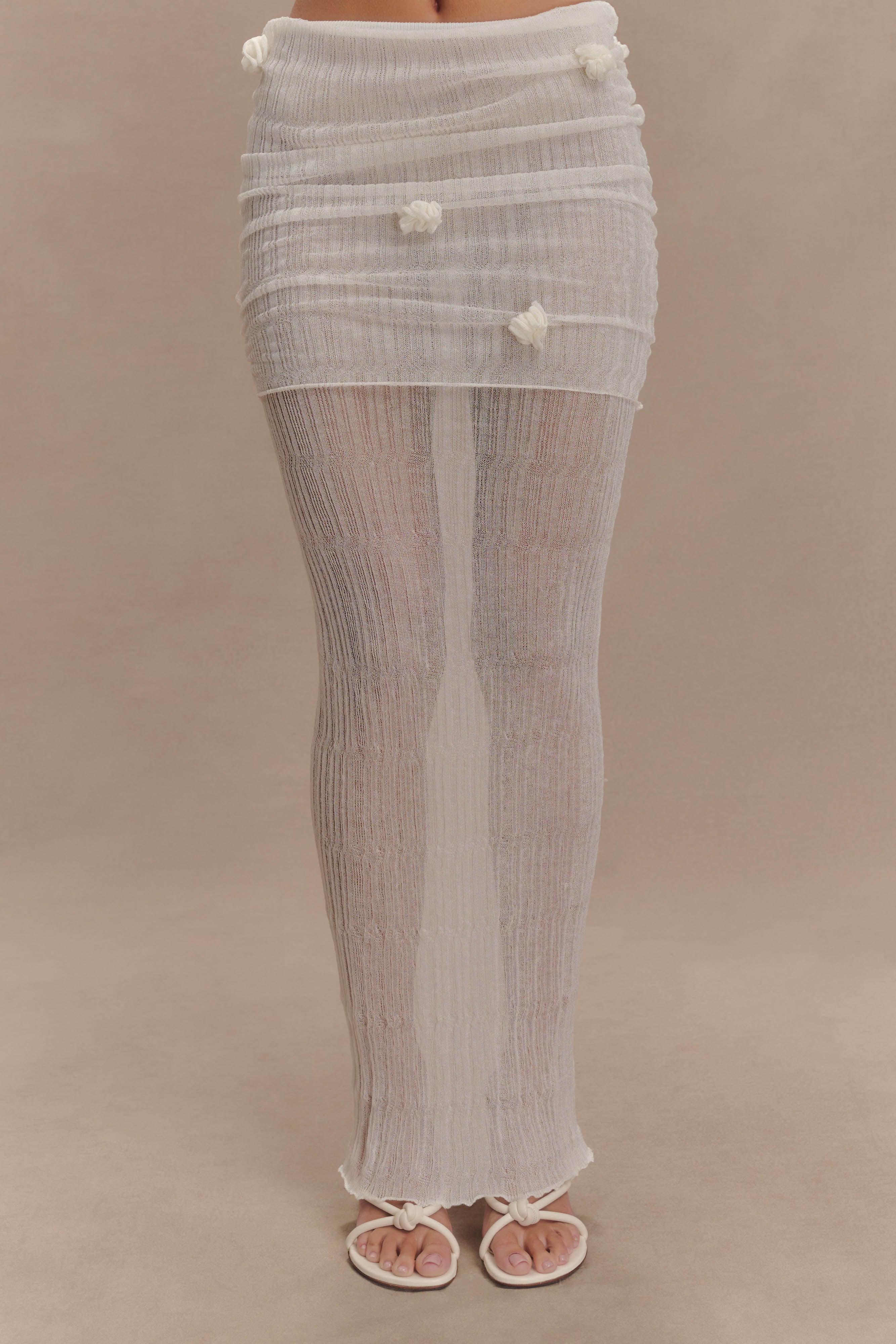 Orianna Orchid Knit Maxi Skirt - Ivory - Image 6