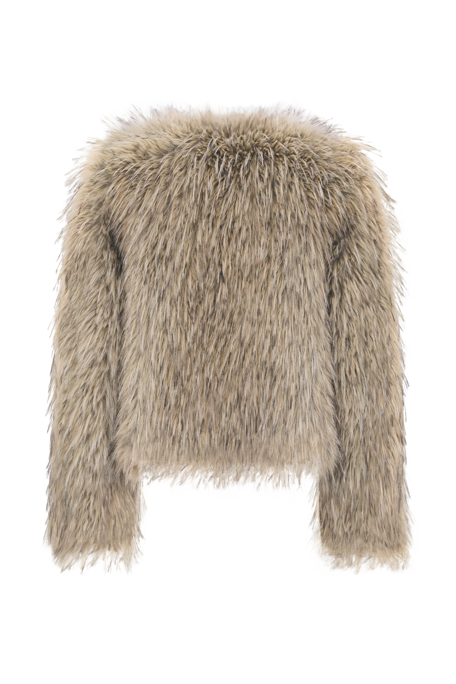 Ottie Mongolian Faux Fur Cropped Jacket - Brown Multi - Image 9