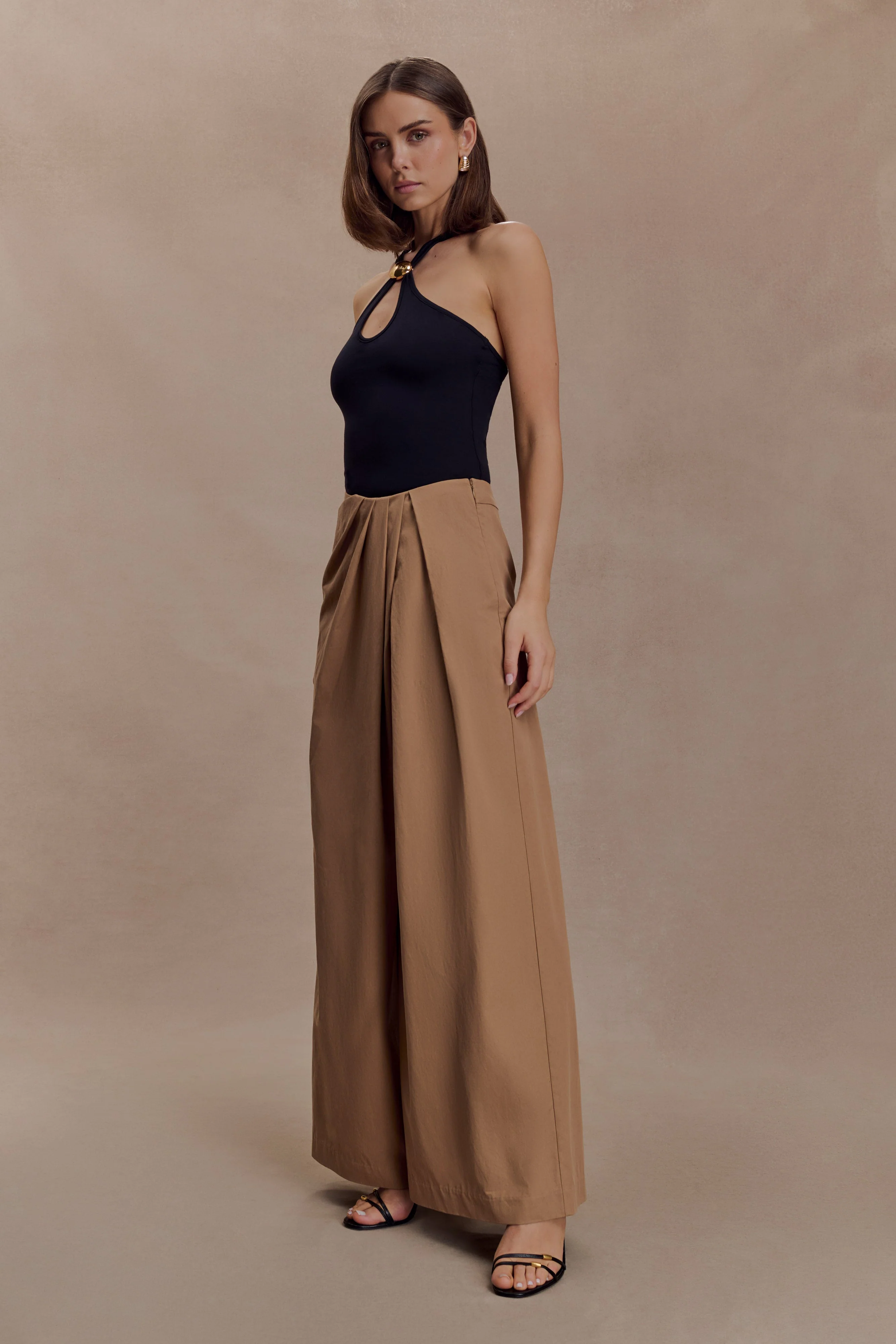 Owen Draped Wide Leg Pants - Mocha - Image 4