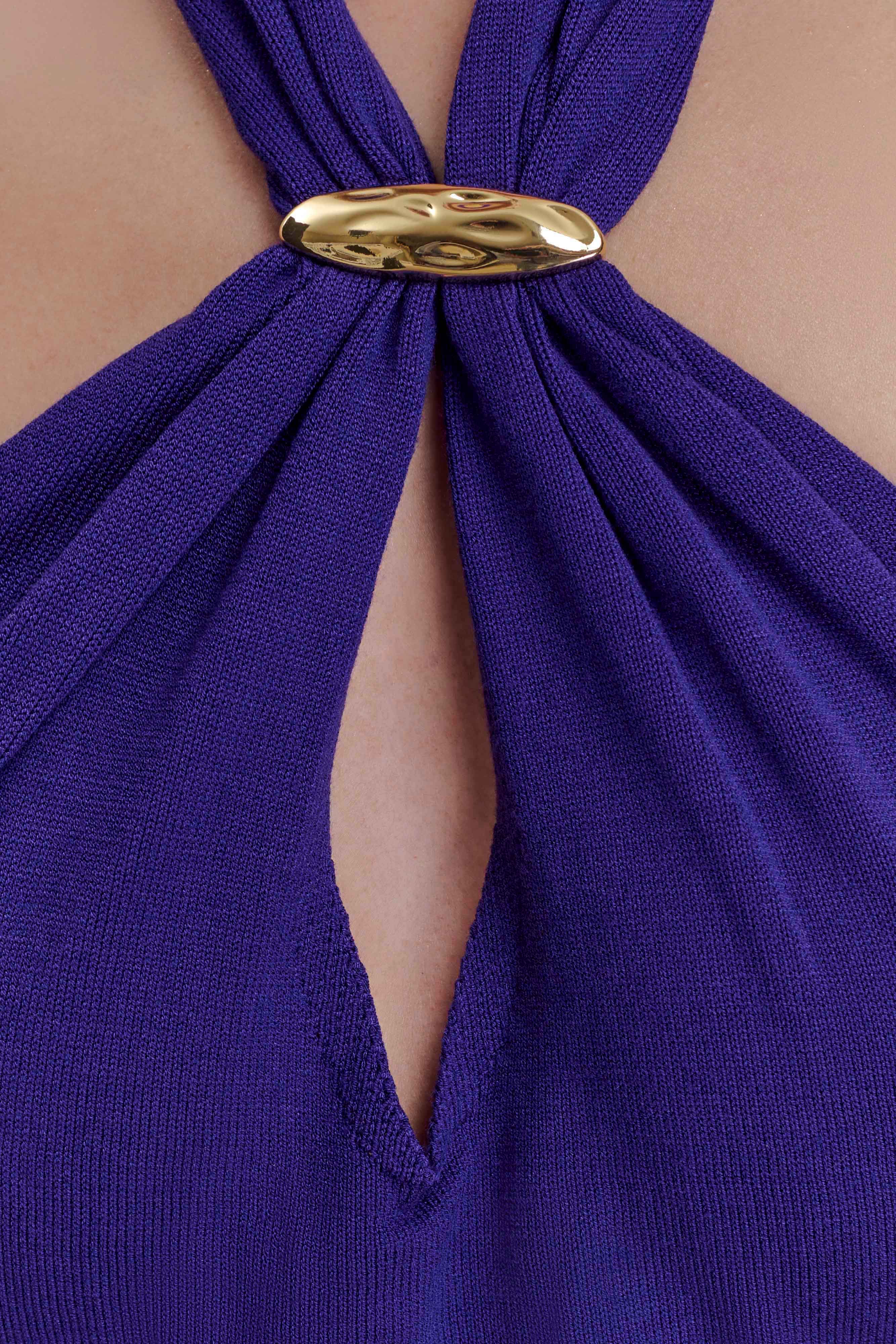Ozias Halter Semi Sheer Knit Maxi Dress - Deep Purple - Image 6