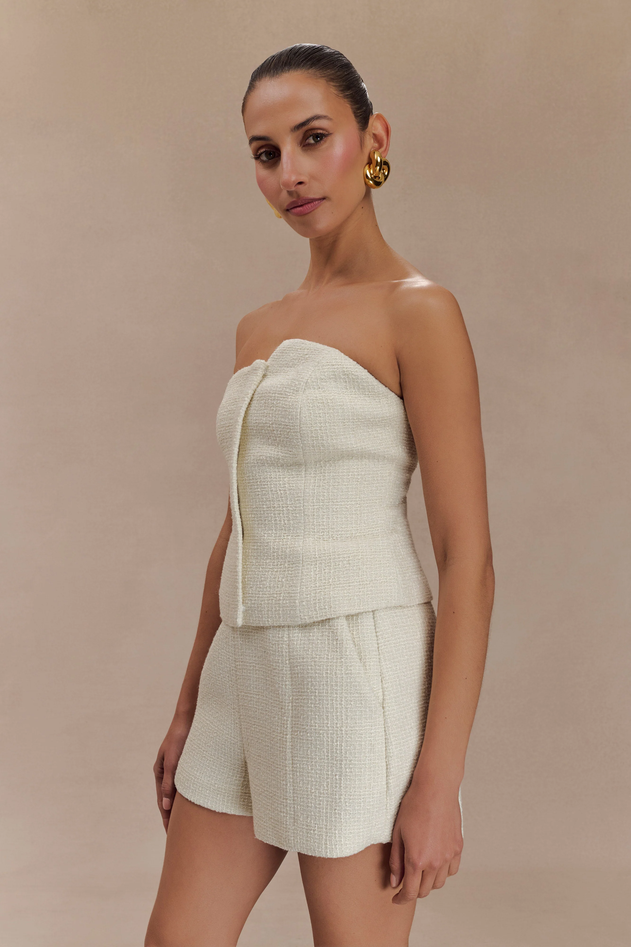 Parker Boucle Strapless Asymmetric Top - Ivory - Image 3