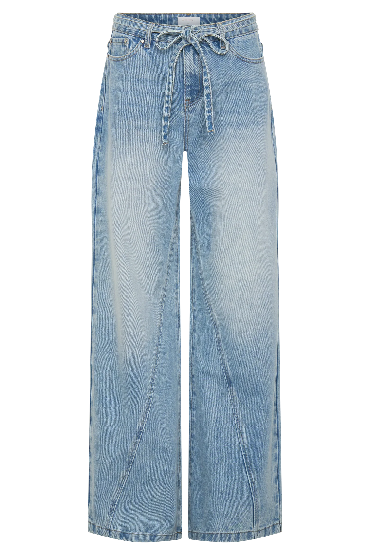 Perrie Mid Rise Straight Leg Tie Jeans - Washed Light Blue - Image 13