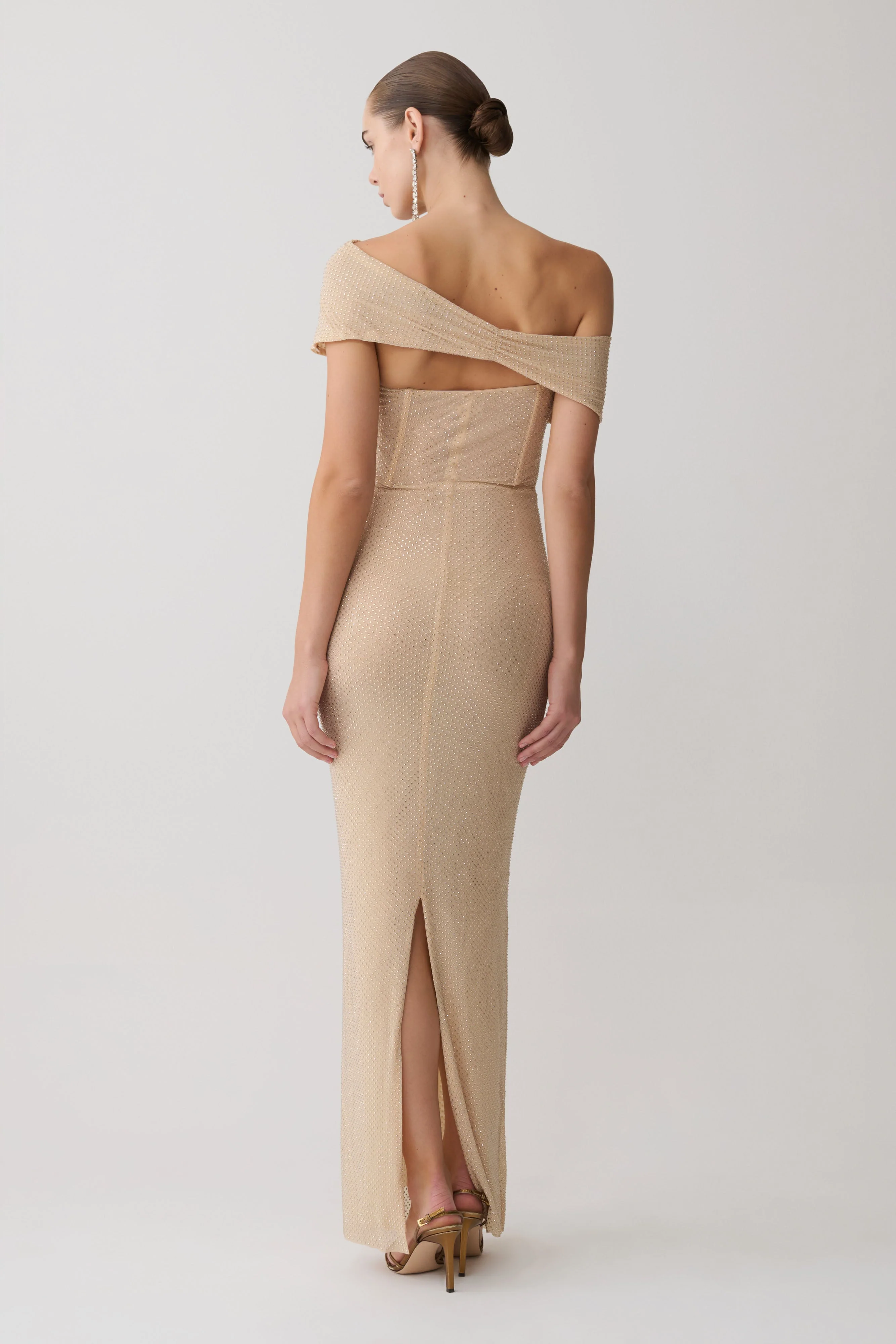 Phi Multi-Wear Cowl Diamante Maxi Dress - Gold - Image 10