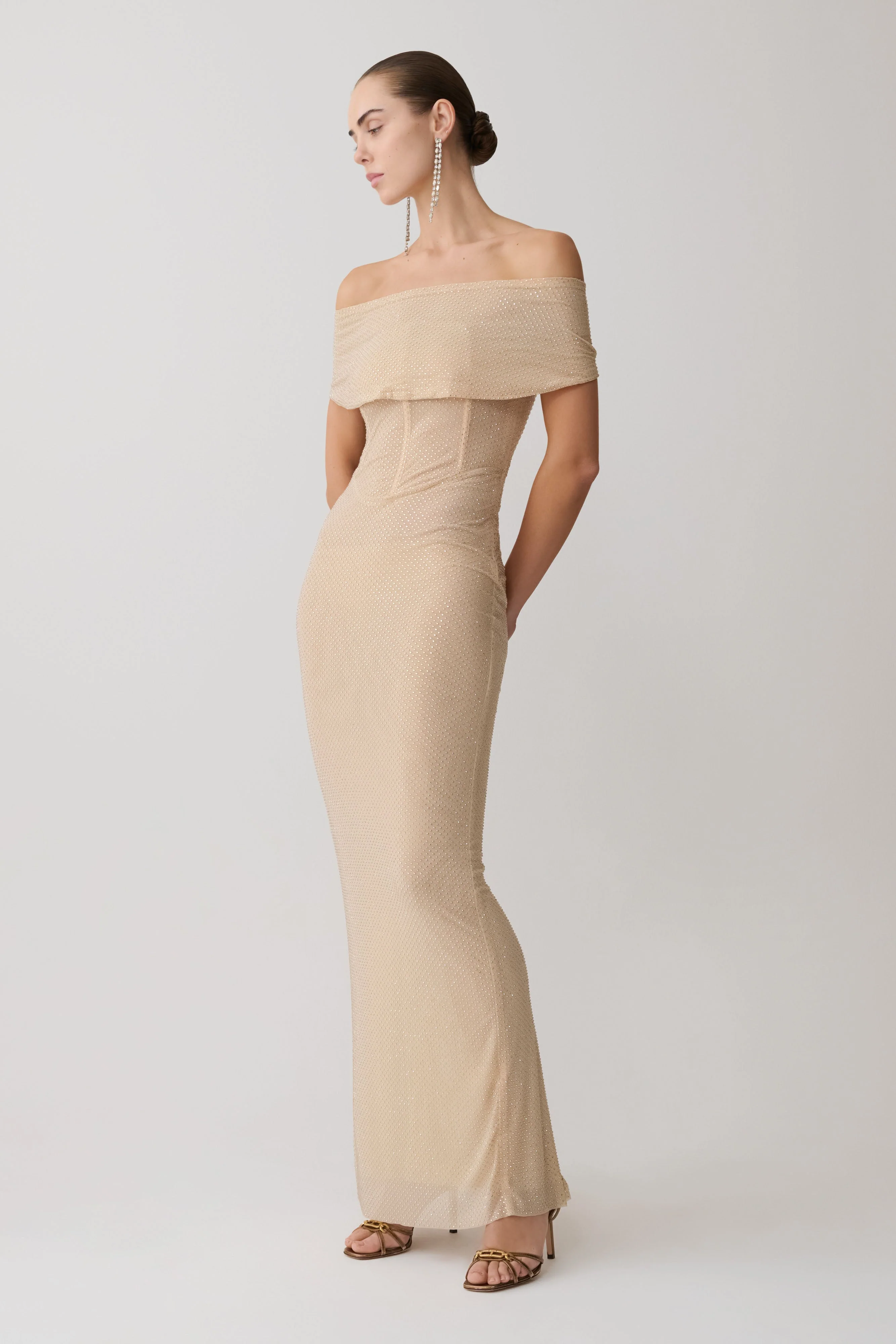 Phi Multi-Wear Cowl Diamante Maxi Dress - Gold - Image 5